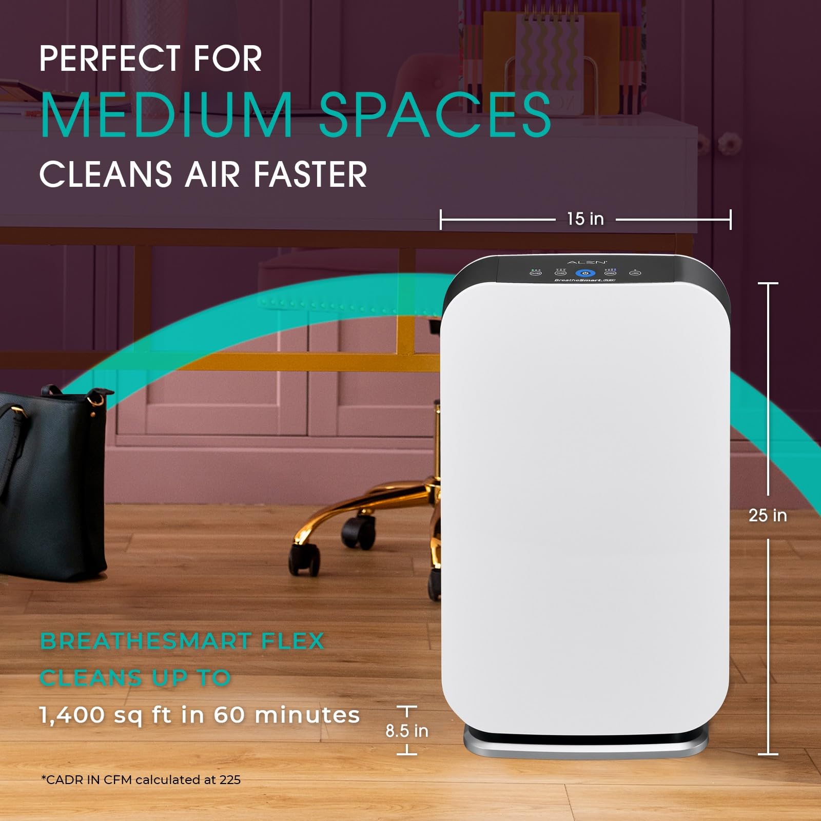 Alen BreatheSmart Flex Air Purifier with HEPA & VOC/Smoke Filter - Covers 1400 Sq. Ft - Removes Allergens, Dust, Mold, VOCs & Smoke - Ideal for Bedrooms, Living Rooms & Offices - Quiet Air Cleaner for Better Sleep & Allergy Relief