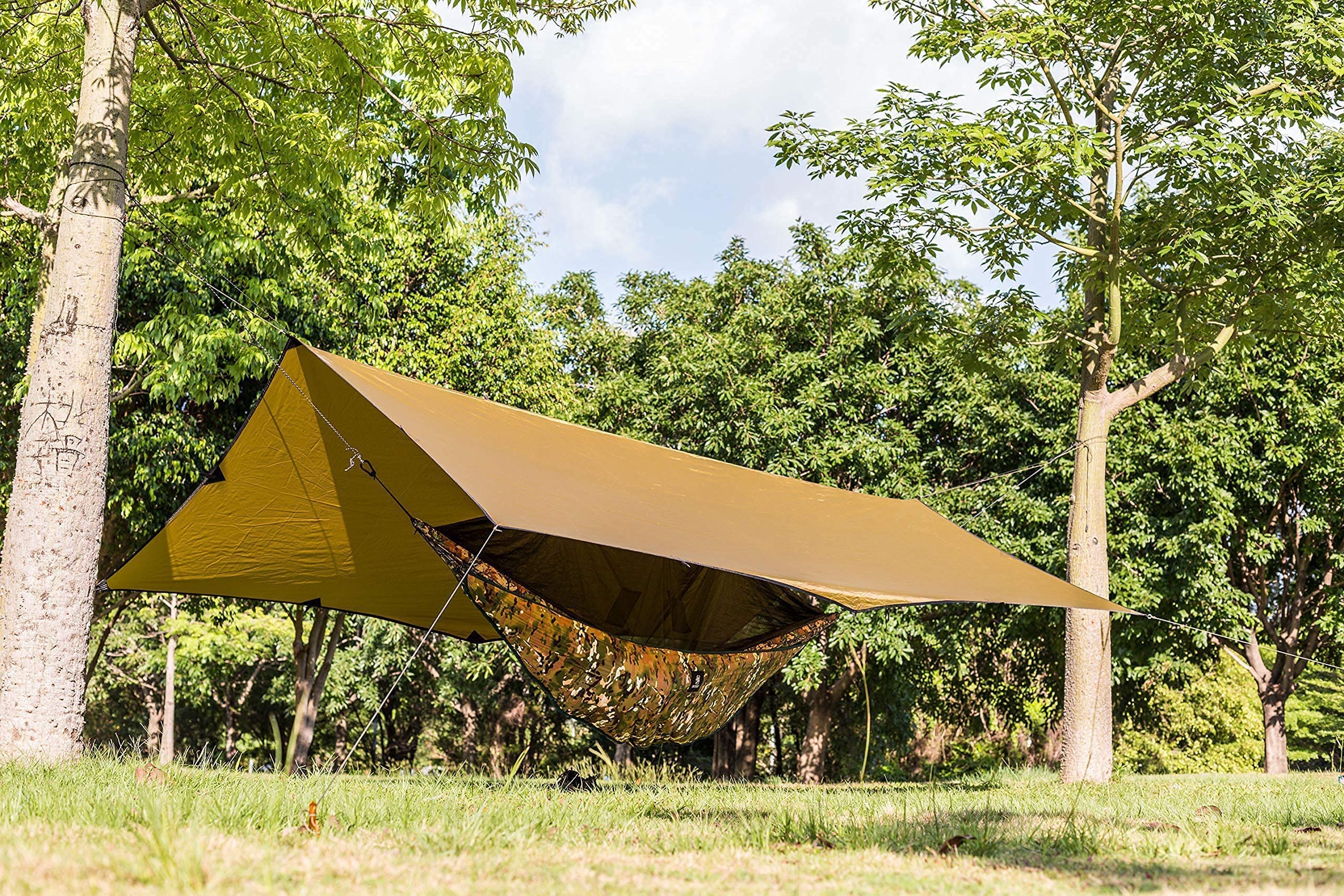 OneTigris Hideout Hammock Underquilt & Bulwark All-Season Camping Tarp - Lightweight Insulated Hammock Gear for Backpacking, Hiking and Outdoor Adventures