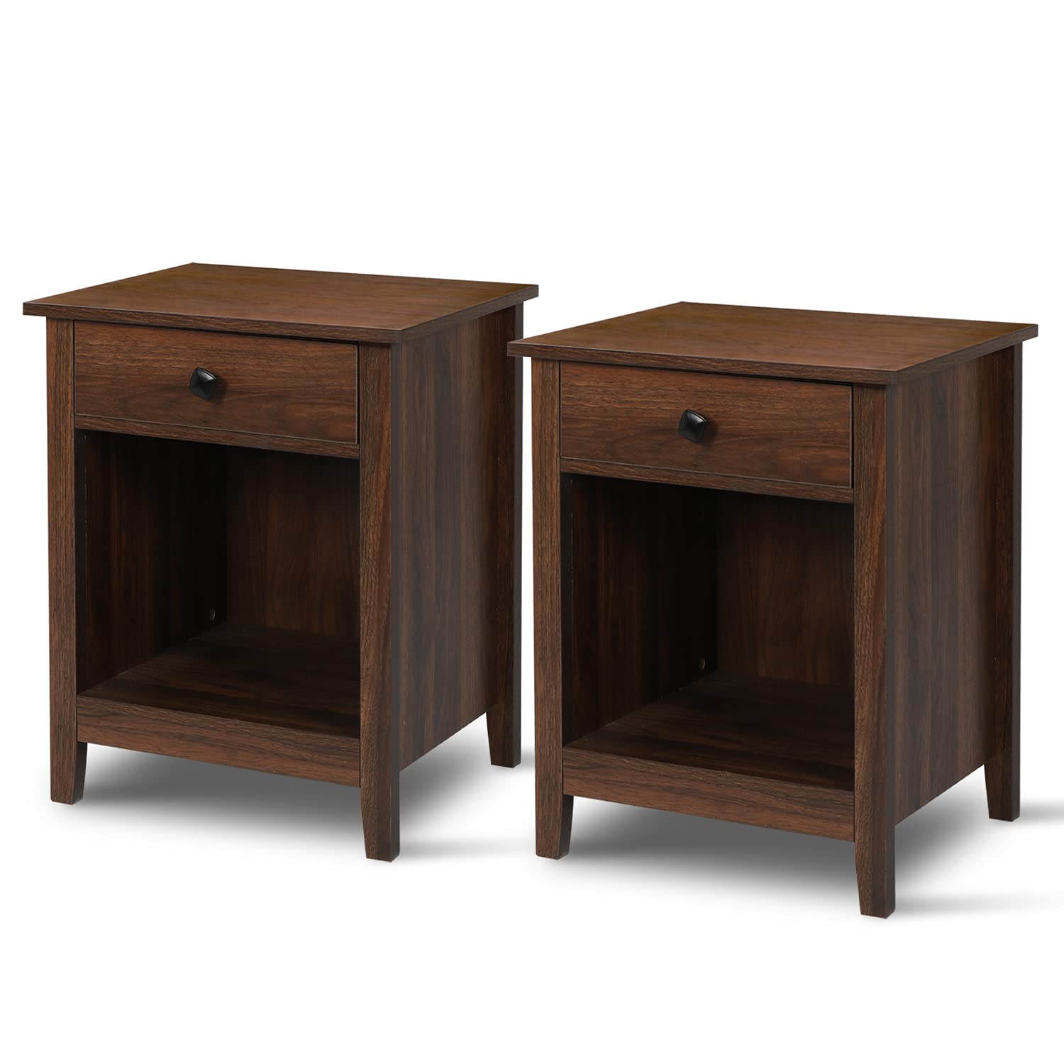 LTMEUTY Set of 2 Wood Nightstands for Bedroom with Drawers - Tall Bedside Table with 1 Drawer & Open Cabinet, Brown Cherry Finish - Perfect for Bedroom Furniture, Guest Room, and Small Space Storage