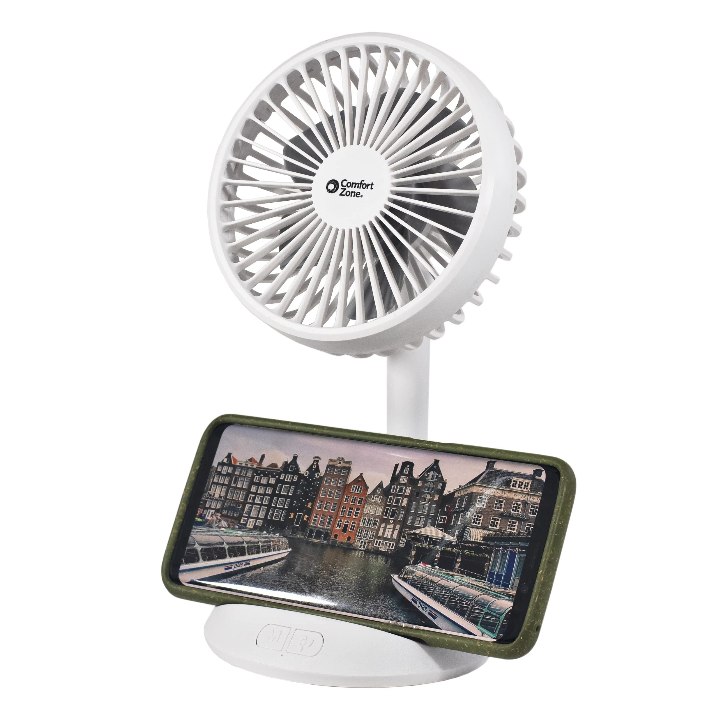 Rechargeable 4-Inch USB Desk Fan with Wireless Charger - Portable, Adjustable Tilt, Powerful Cooling & Dual Charging Function - Perfect for Office, Home & Travel | CZPF401WT