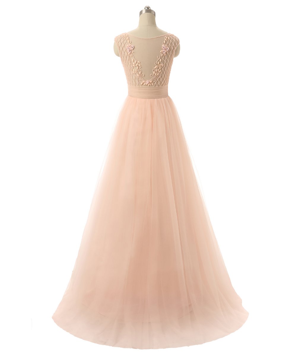 Elegant Sheer Neck Tulle Long Prom Dresses with Rhinestones - Formal Evening Gowns for Homecoming, Ball, Wedding & Special Occasions