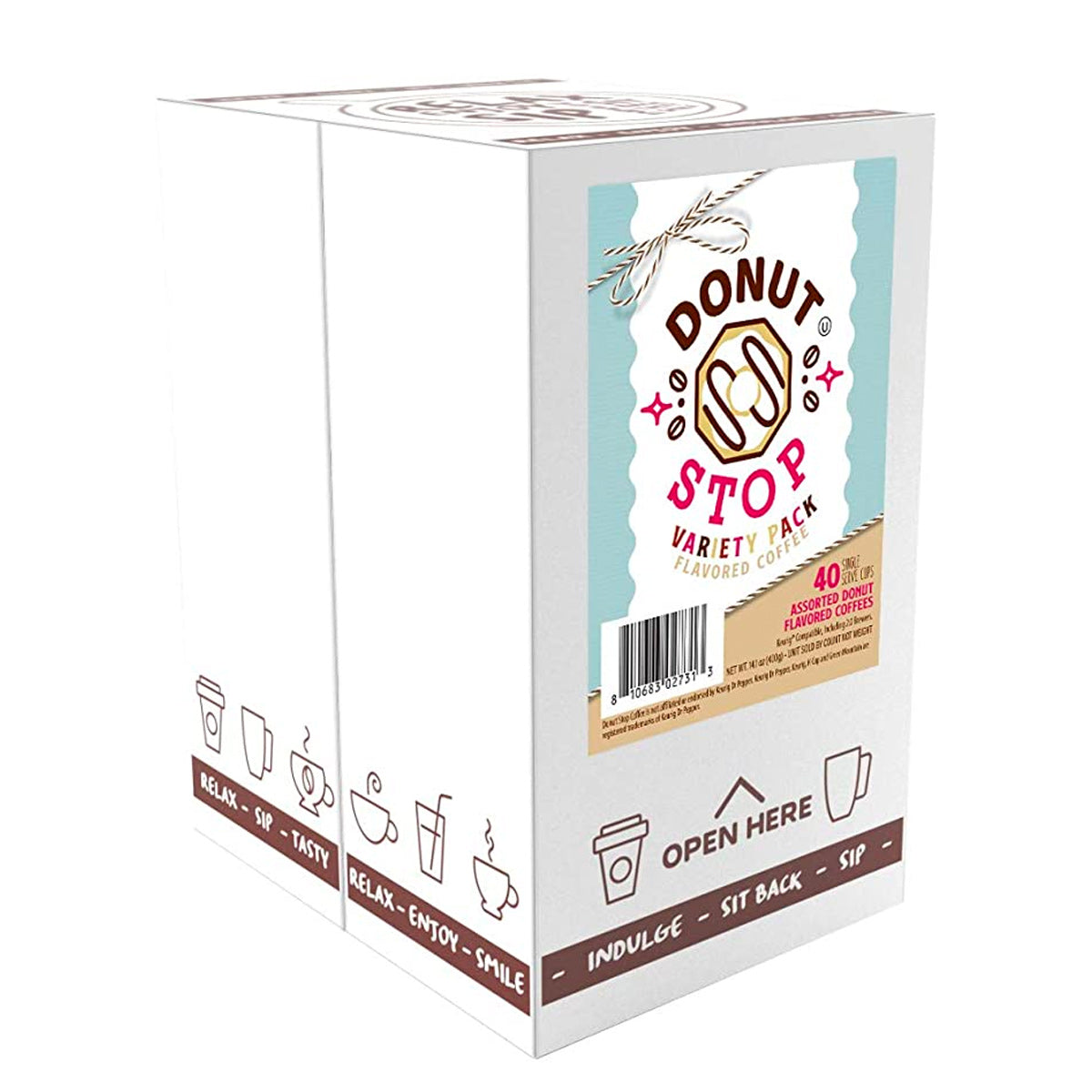 Donut Stop Flavored Variety Pack Single Serve Coffee Pods - 40 Count | Assorted Flavors for Keurig Machines | Perfect for Office, Home & Morning Brews