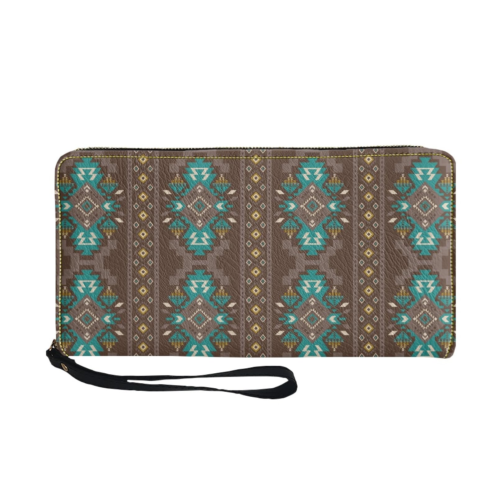 Mumeson Women's Aztec Print Long Leather Wallet with Zipper - Stylish PU Card Holder for Cash, Credit Cards & ID - Perfect for Travel, Parties & Everyday Use (Casual Portable Wristlet Purse)