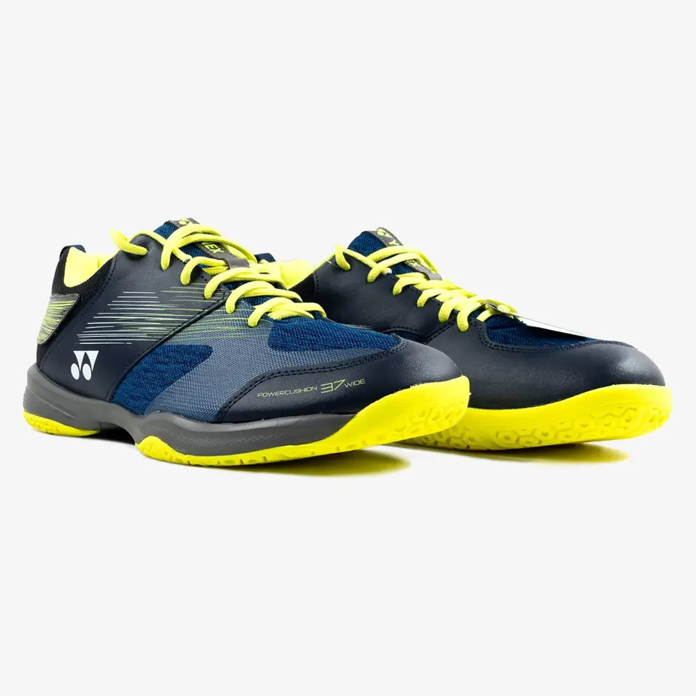 ASICS Power Cushion 37 Wide Running Shoes for Men - Navy/Yellow - Comfortable Athletic Sneakers for Jogging, Gym Workouts & Daily Walking
