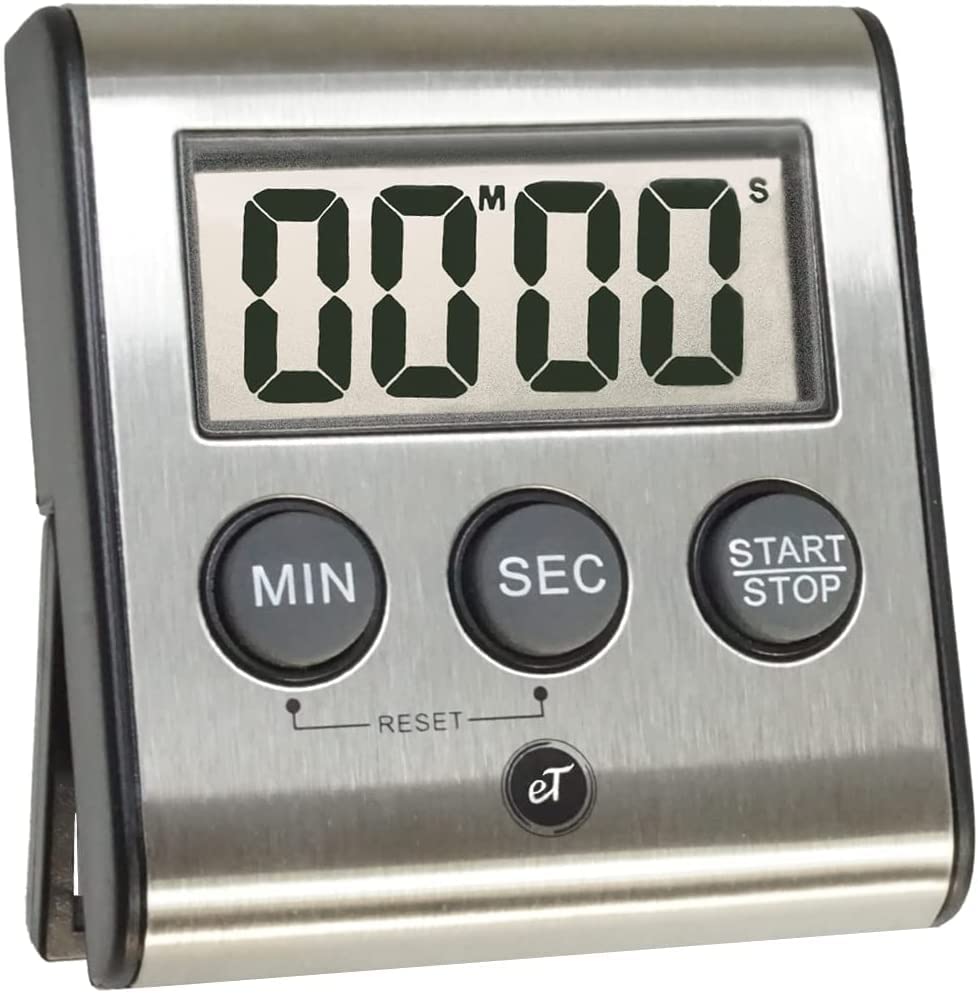 Premium Digital Kitchen Timer - Stainless Steel eT-23 with Super Strong Magnetic Back, Loud Alarm, Large LCD Display, Auto Memory & Shut-Off | Perfect for Cooking, Baking, Workouts, Labs & Classroom Use by eTradewinds