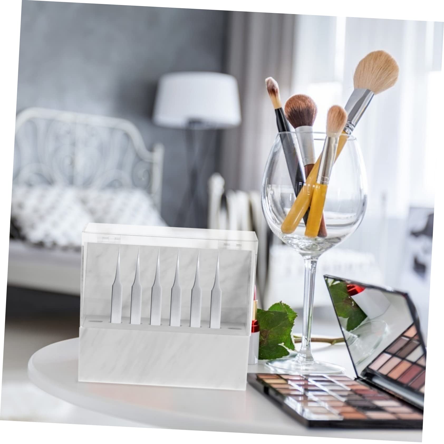 Professional White Eyelash Tweezer Holder with Lid - Double Color Bowls Makeup Storage Box for Lash Extensions Supplies | Perfect for Salon, Spa & Home Makeup Organization