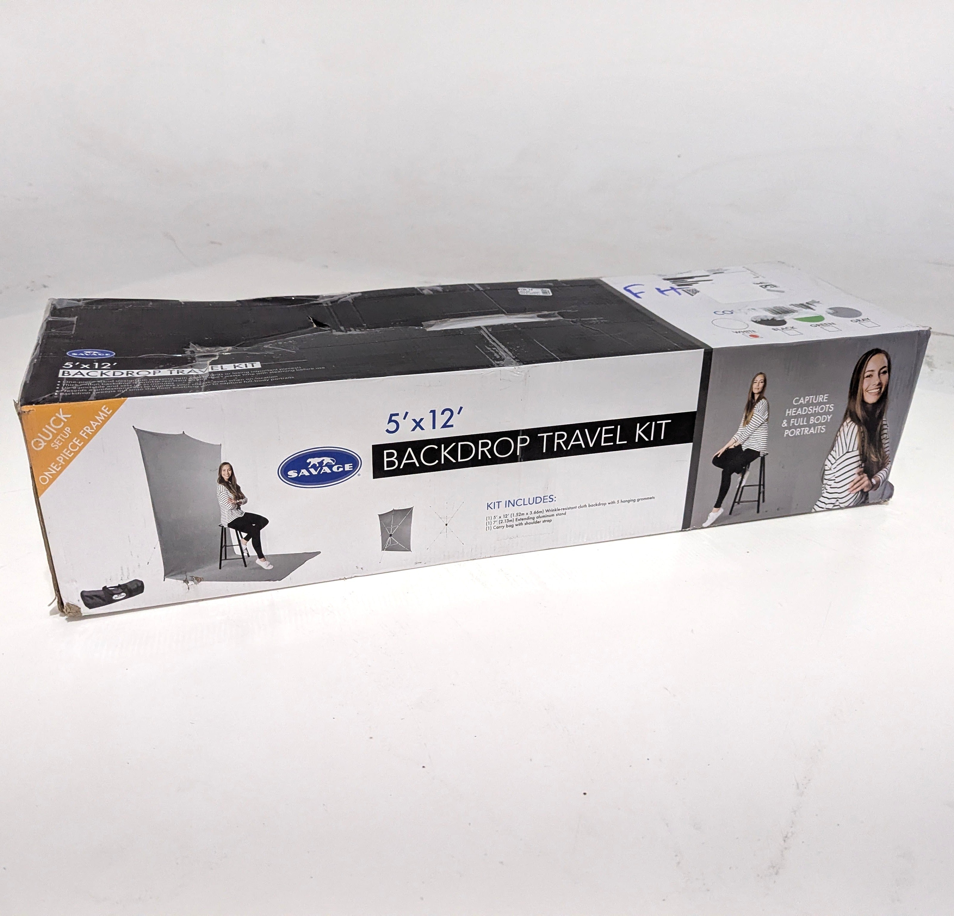 Open Box Savage Backdrop Extended Travel Kit - White 5x12 ft - Professional Photography Backdrop for Studio, Events & Portraits