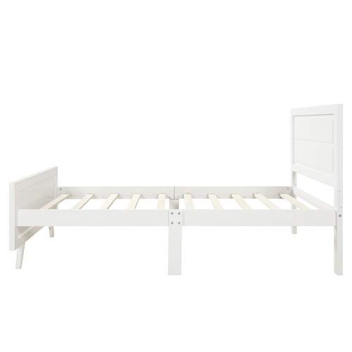 White Wood Twin Bed Frame with Headboard & Support Slats - Sturdy Platform Bed Foundation for Kids Room, Guest Bedroom & Small Spaces