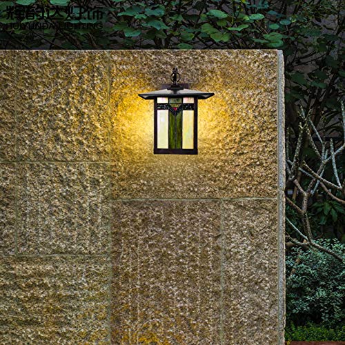 LITFAD Tiffany Style Stained Glass Wall Sconce Light Fixture - Green Art Glass Lantern for Indoor & Outdoor Lighting | Perfect for Porch, Patio, Entryway & Bedroom Decor