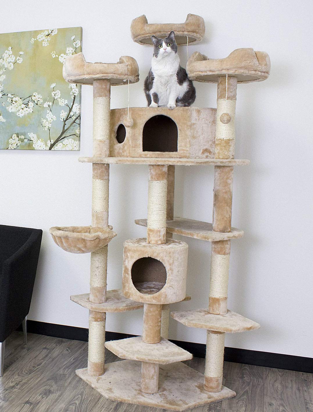 Premium Extra Large Cat Tree for Active Cats - Multi-Level Climbing Tower with Scratching Posts & Perches, Beige - Perfect for Play, Exercise & Relaxation in Home or Office