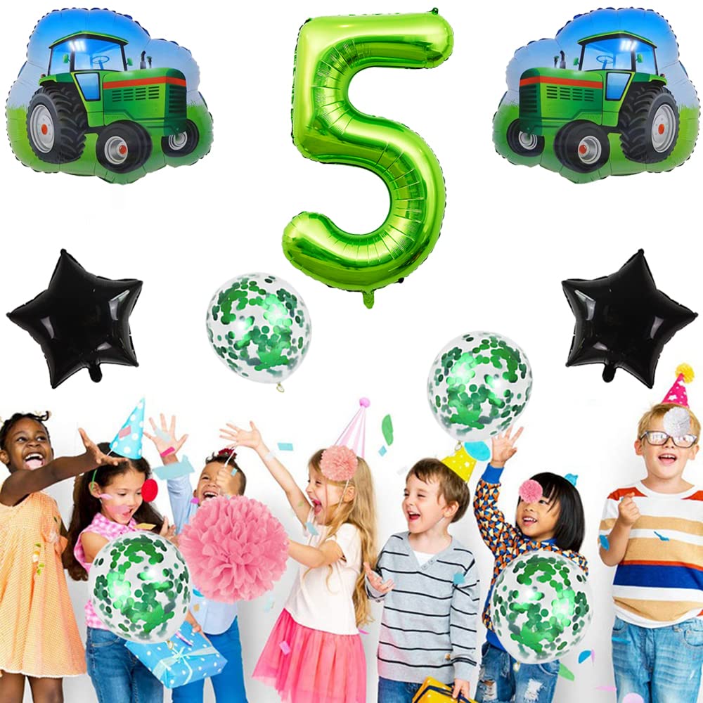 Jumbo 32 Inch Green Number 5 Tractor Foil Balloon - Farm Theme Birthday Party Decorations for 5th Birthday, Baby Shower & Gender Reveal - Helium Ready for Indoor/Outdoor Celebrations