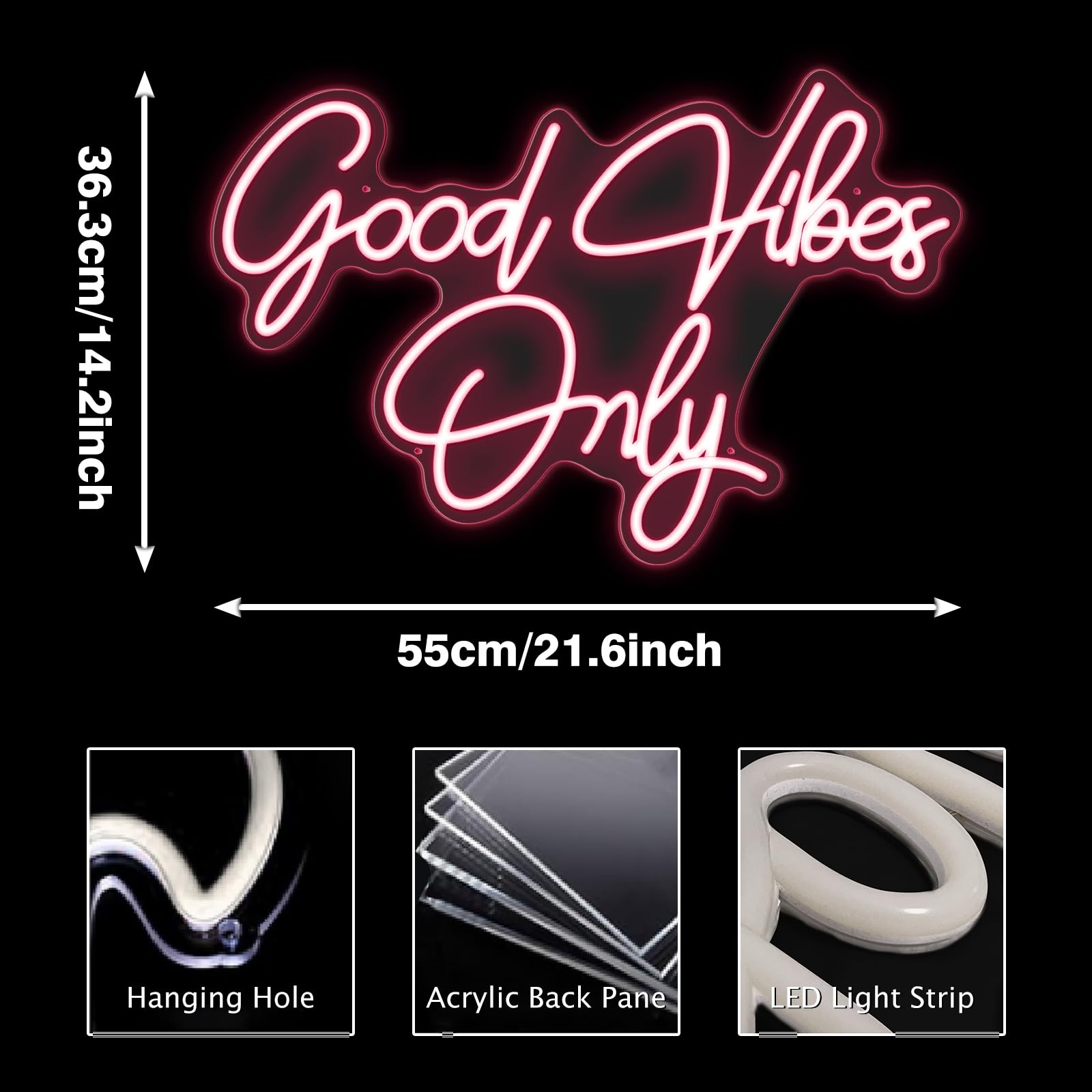 Good Vibes Only Neon Sign Light - Custom Wall Art Decor for Home, Bar, Pub & Party | Unique LED Neon Gift for Christmas, Rave & Apartment Decor