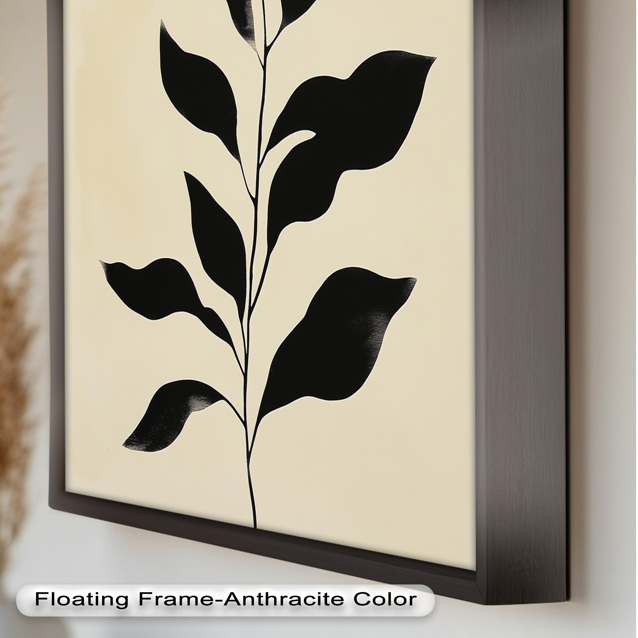 Black Botanical Minimalism Monochrome Oil Painting - Elegant Wall Art for Living Room, Bedroom & Office Decor