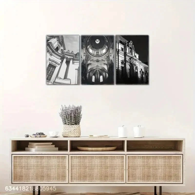 3-Piece Black and White Building Metal Wall Art - Ready to Hang Modern Office & Home Decor - Perfect for Living Room, Bedroom or Office Spaces