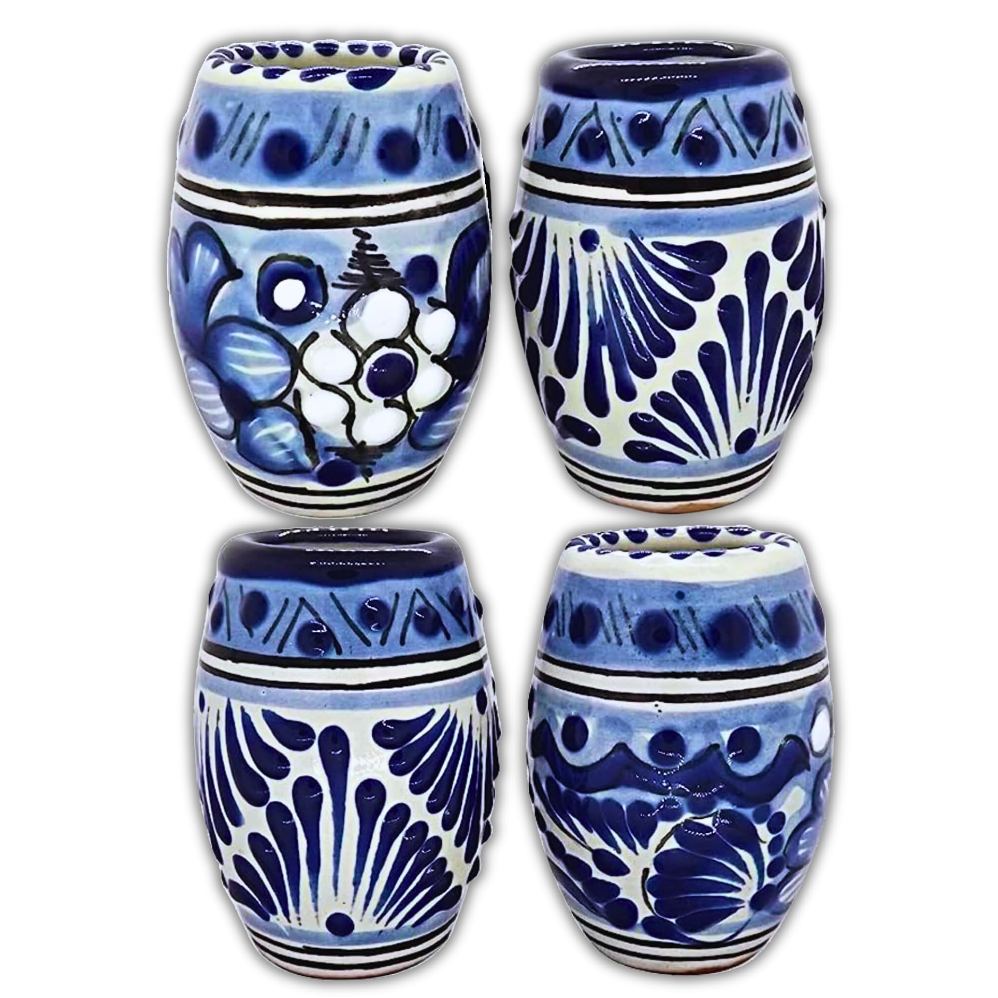 Authentic Mexican Talavera Shot Glasses Set of 4 - Hand-Painted 2oz Tequila Glasses - Perfect for Margaritas, Whiskey & Cocktail Parties, Mexican Themed Events & Home Bar Decor