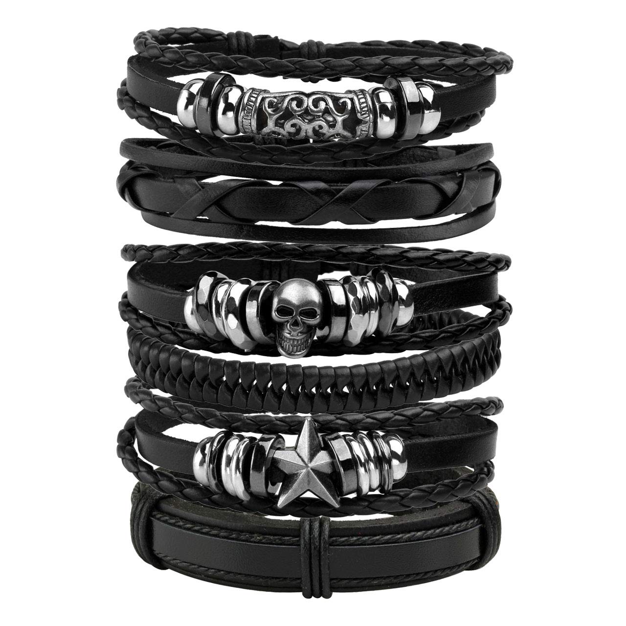 6-12PCS Braided Faux Leather Bracelet Set - Punk Cuff Wrap Bracelets for Men & Women, Adjustable Wristbands - Perfect for Casual Wear, Music Festivals & Boho Style Outfits