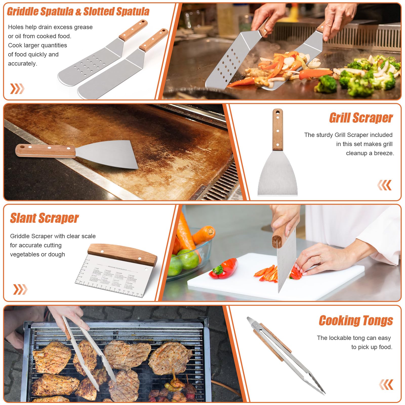 28 Pcs Heavy Duty Stainless Steel Griddle Accessories Kit - Professional Round Melting Dome & Iron Smash Burger Press for Flat Top Grilling | Perfect for BBQ, Outdoor Cooking, Backyard Parties & Restaurant Use