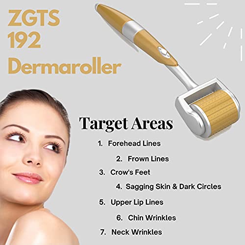 ZGTS Titanium Alloy Derma Roller 0.75mm - 192 Needles Micro Needling Roller for Acne Scars, Wrinkles & Hair Growth - Gold Facial Skin Care Tool for Home Use & Professional Treatments