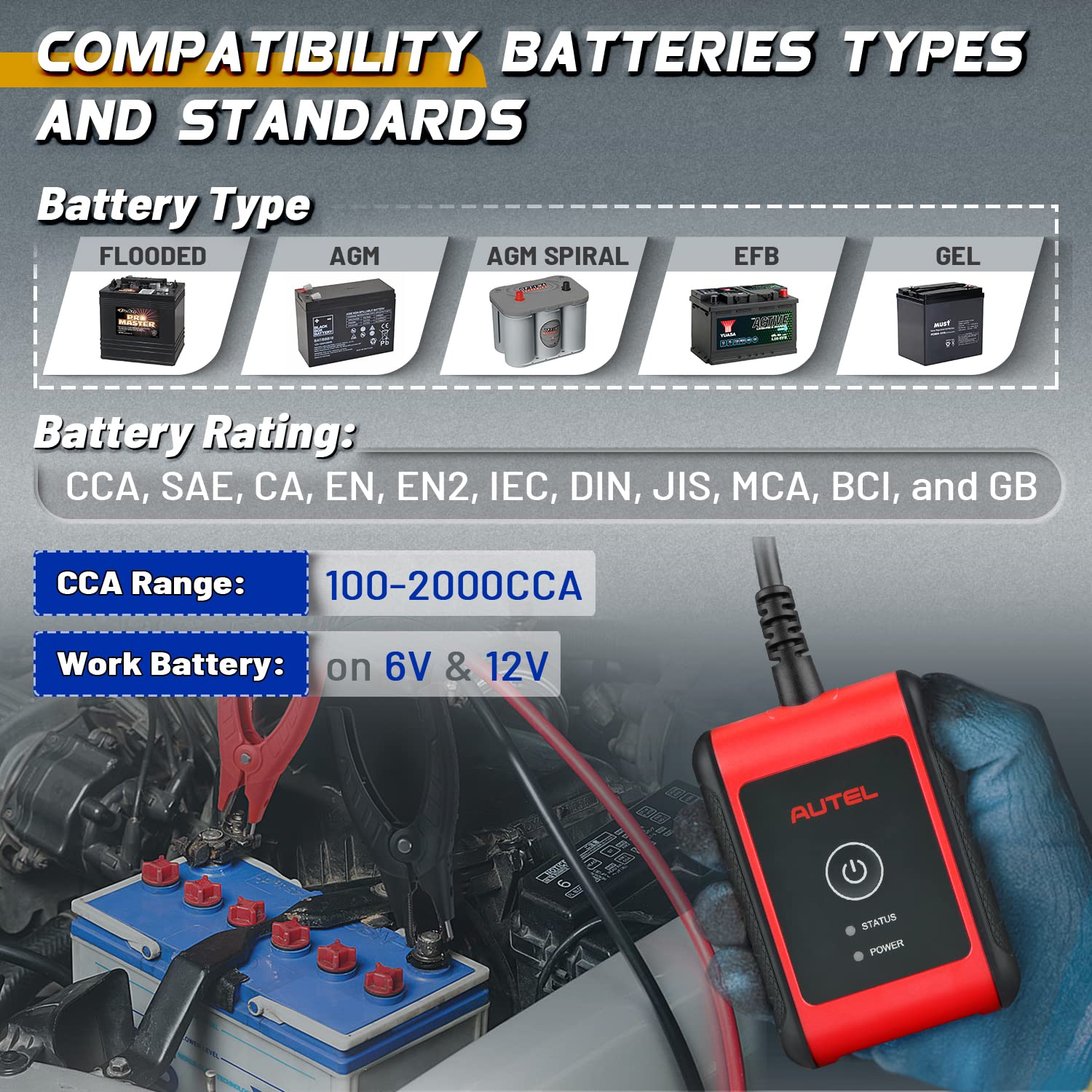 Autel MaxiBAS BT508 Car Battery Tester - 6V/12V/24V Automotive Battery Analyzer with 100-2000 CCA Testing, Starter & Charging System Diagnostic Tool for 99% Vehicles | Perfect for Mechanics, DIY Car Maintenance & Fleet Management