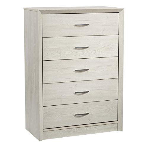 BOWERY HILL 5-Drawer Tall Dresser in White - Modern Bedroom Storage Furniture for Clothes & Accessories | Perfect for Master Bedroom, Guest Room & Dorm Organization