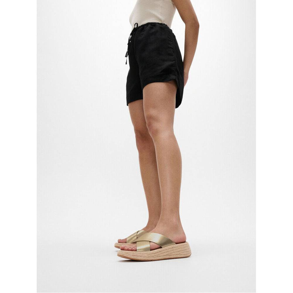 FitFlop F Mode Espadrille Leather Flatform Sandals for Women - Comfortable Slip-On Wedge Heel Summer Shoes (Platino) | Perfect for Beach, Vacation & Casual Outings