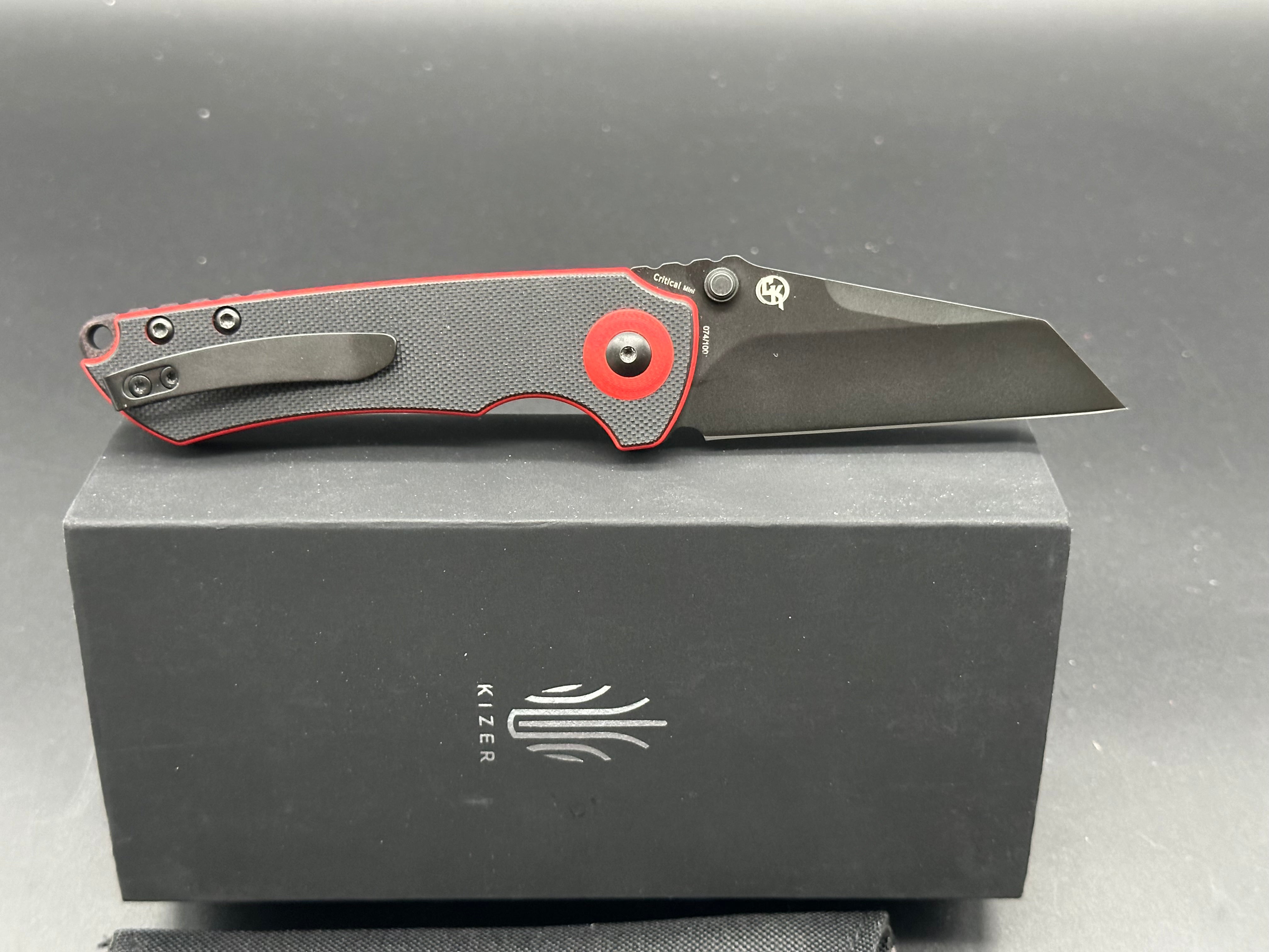 Kizer Friday Club Tiger Mini Critical Folding Knife - 3V Steel Blade, Black & Red G10 Handle - EDC Pocket Knife for Outdoor Camping, Hiking & Everyday Carry