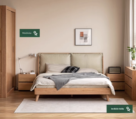 Premium Oak Solid Wood Frame with Top Grain Leather Upholstery & Technical Fabric Bed - Perfect for Modern Bedrooms, Guest Rooms & Luxury Home Decor