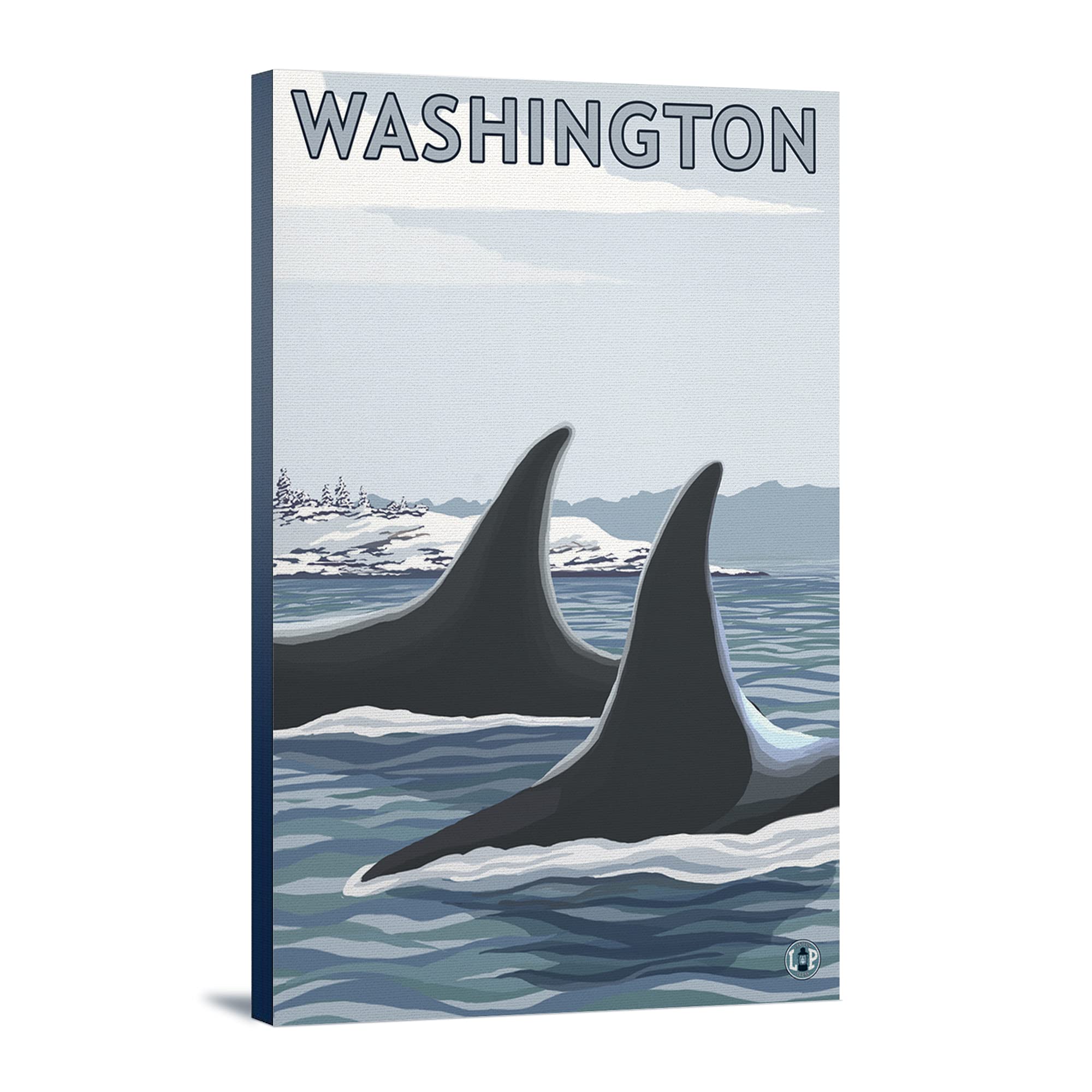 Lantern Press Orca Fins and Snow Washington Art Print - 16x24 Wrapped Canvas Wall Decor for Living Room, Bedroom & Office