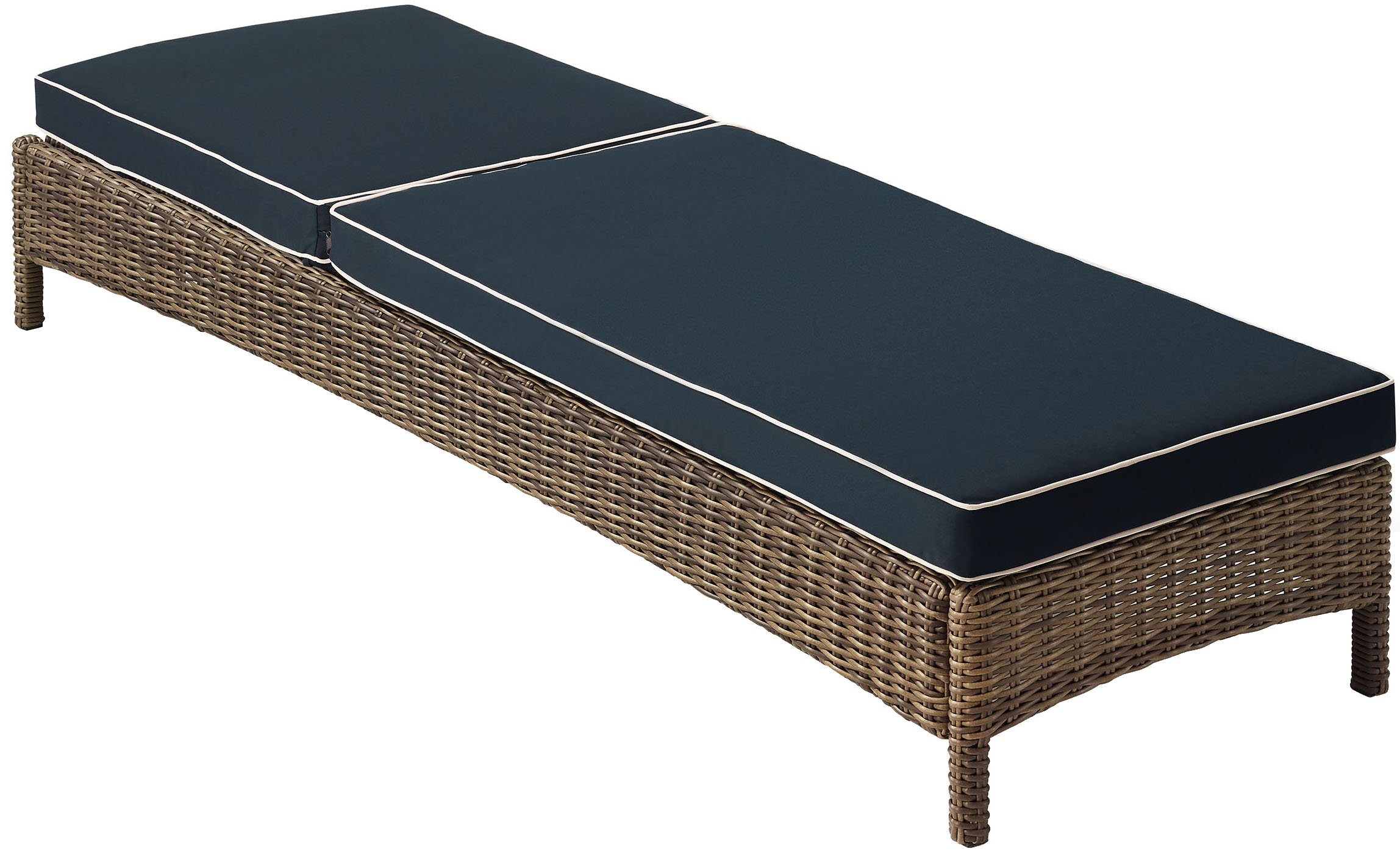Crosley Bradenton Reclining Wicker Outdoor Chaise Lounge Chair - Brown with Navy Cushions for Patio, Deck, Backyard, Poolside Relaxation | Weather-Resistant Wicker Furniture for Outdoor Lounging & Sunbathing
