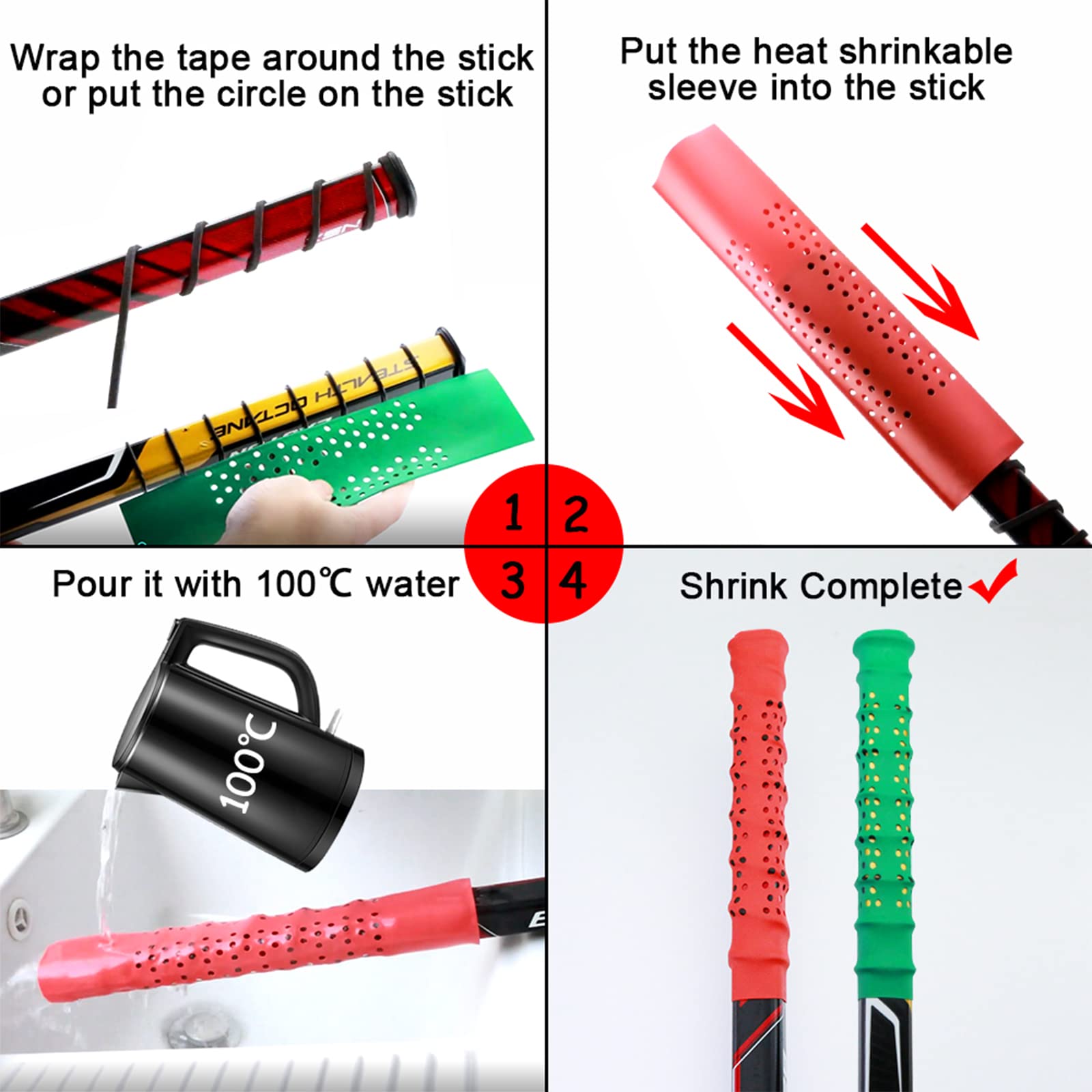 Ice Hockey Stick Grip Tape - Heat Shrinkable Sleeve with Enhanced Friction Holes for Better Control | Perfect for Hockey Players, Street Hockey & Training Sessions