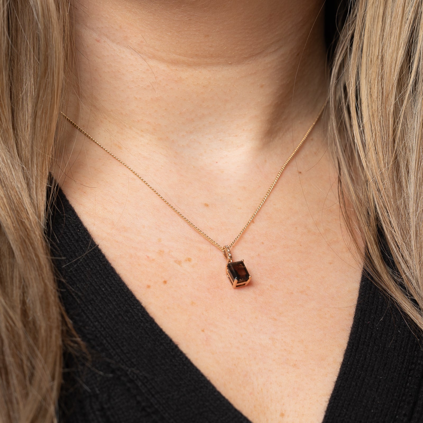 1.30ct Smokey Quartz & 0.01ct Diamond Pendant Necklace - Elegant Jewelry for Women, Perfect for Weddings, Anniversaries & Special Occasions