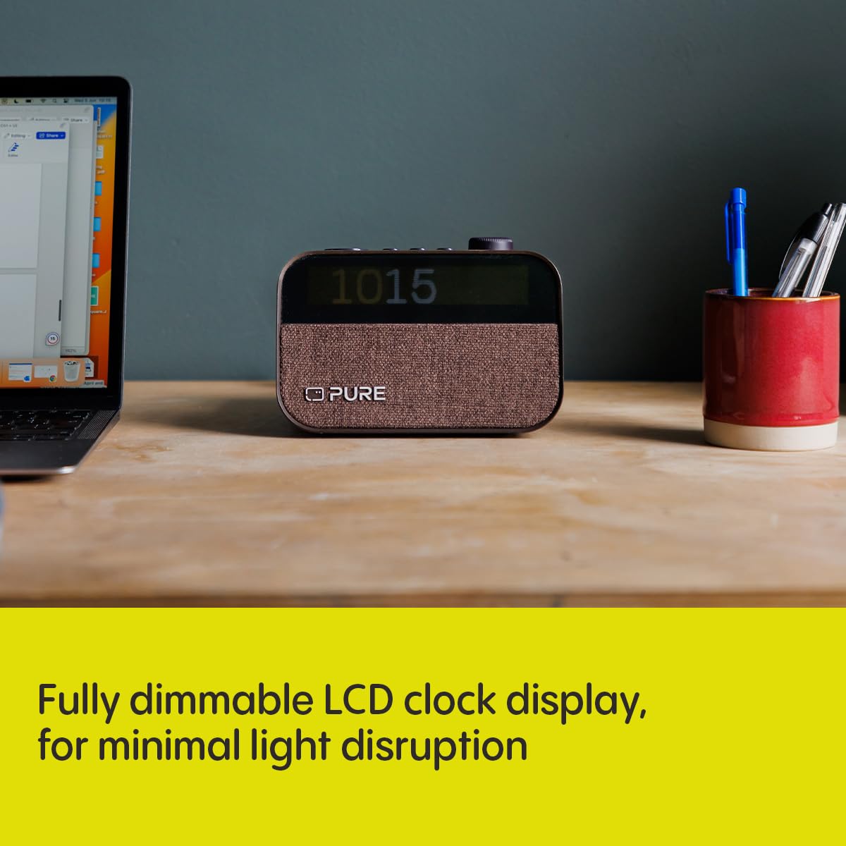 Pure Moment Multifunctional Clock Radio with Wake-Up Light, Bluetooth Speaker, White Noise Machine & Wireless Charger - Crystal Coffee Brown for Bedroom, Office & Home Decor
