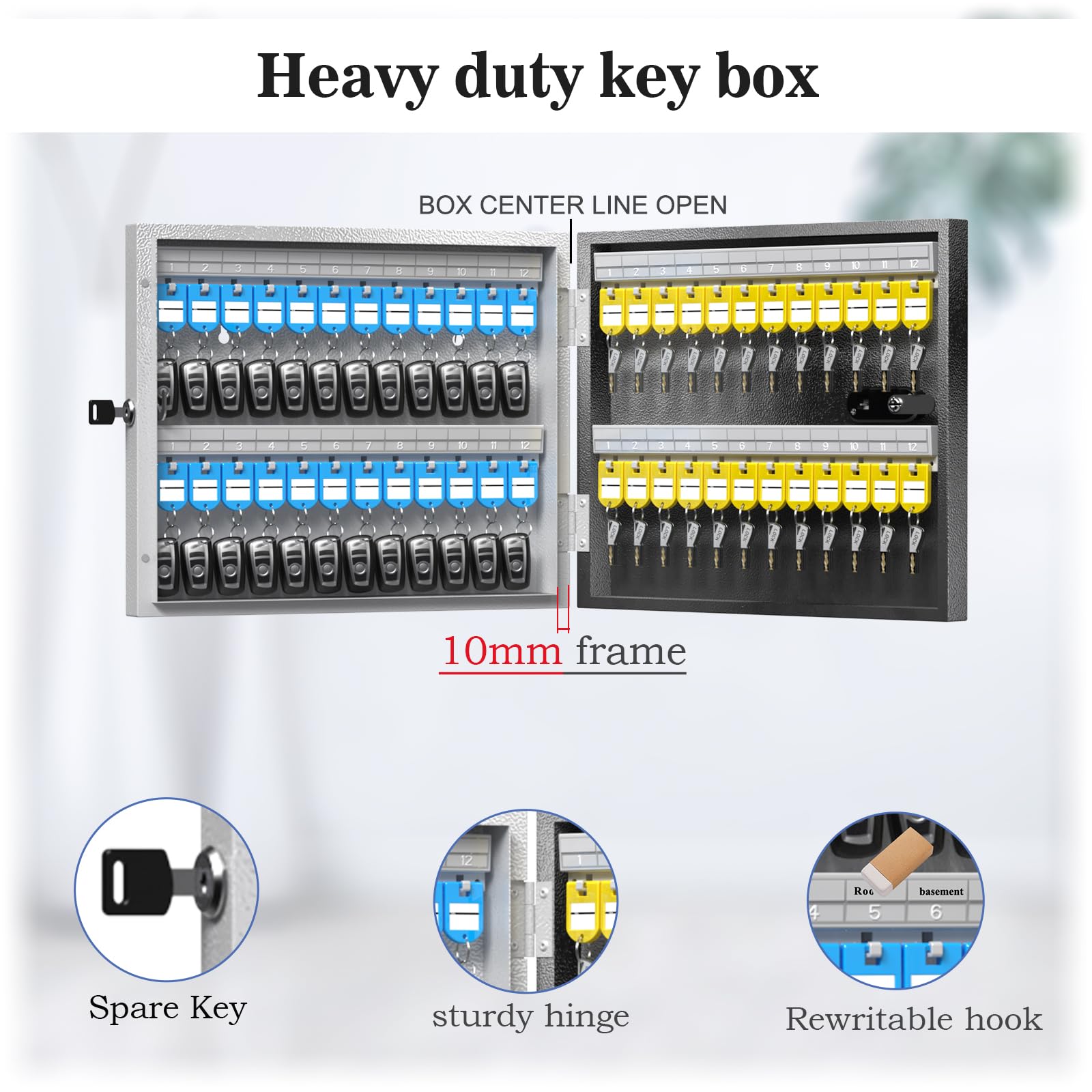 WeHere 48 Key Lock Box Wall Mount - Smart Key Cabinet with Bluetooth, Wi-Fi, One-Time Password & Fixed Code Unlock | Key Organizer Box for Apartment, Home, Office & School | Secure Key Management for Airbnb Hosts, Property Managers & Maintenance Crews