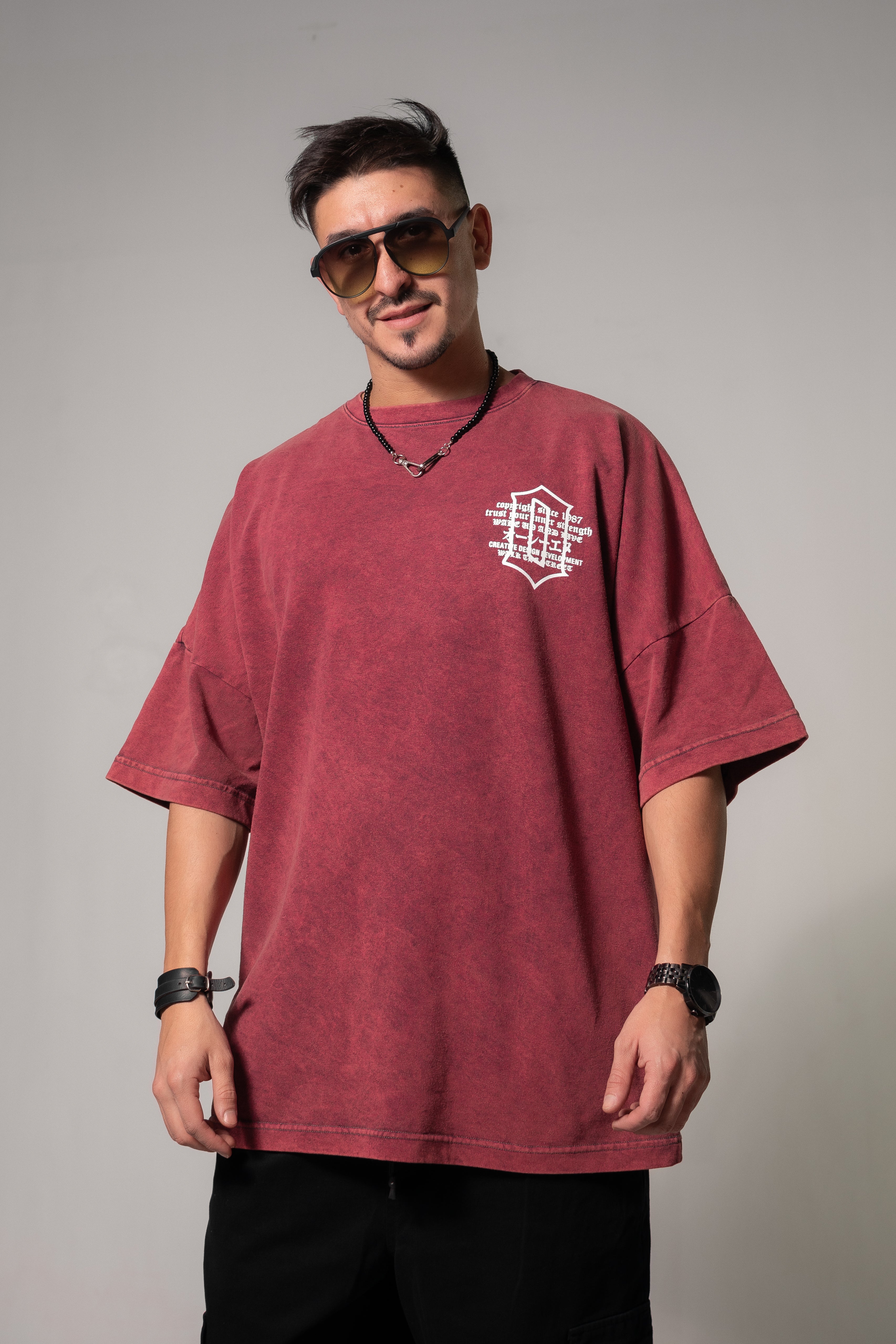 Premium OCN H Acid Processed Burgundy T-Shirt - Soft & Comfortable Cotton Tee for Men & Women - Perfect for Casual Wear, Gym, and Everyday Outfits