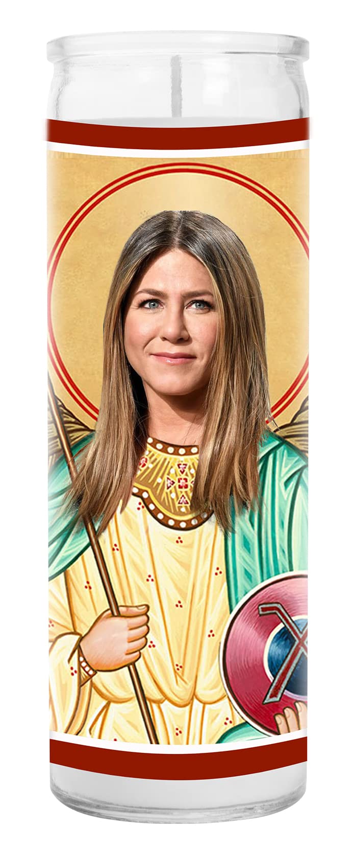 Jennifer Celebrity Prayer Candle - Friends TV Show Rachel Saint Candle - 8 Inch Handmade Glass Votive Candle - Made in USA - Novelty Gift for Fans - Perfect for Home Decor, Religious Devotion & TV Show Memorabilia