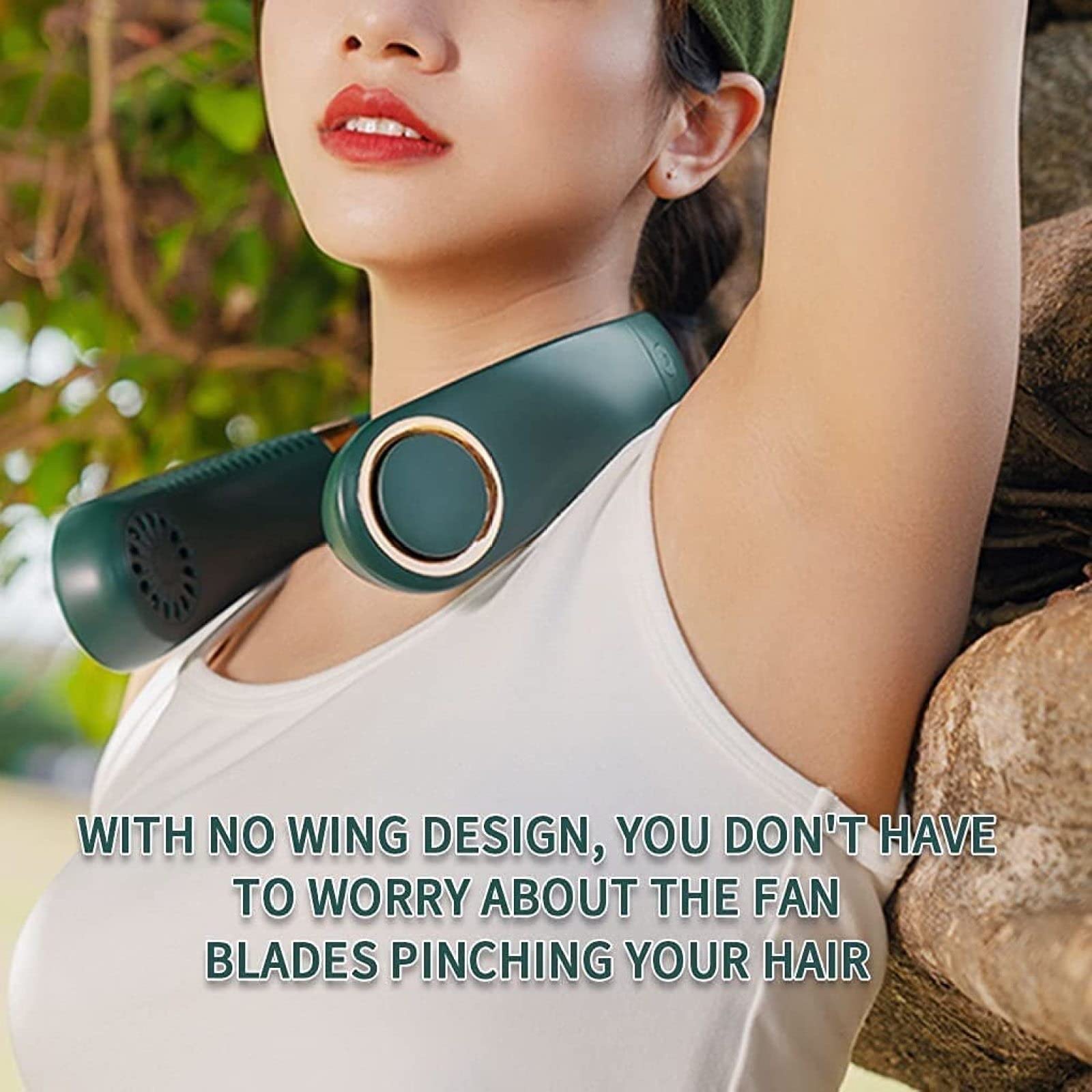 XPSSJMU Portable Neck Fan - USB Rechargeable Hands-Free Bladeless Personal Mini Fan with 3 Speed Settings & 3000mAh Battery | Wearable Cooling Fan for Travel, Sports, Office & Outdoor Activities | Green