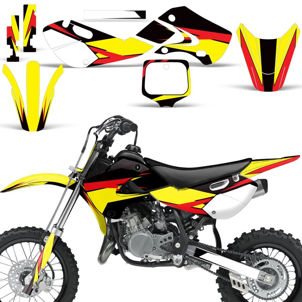MX Dirt Bike Graphics Kit Sticker Decal for Suzuki DRZ110 RM65 - Full Body Race Design with Number Plates - High Quality Vinyl Decals for Motocross & Off-Road Racing - Perfect for Track, Trail & Dirt Bike Customization
