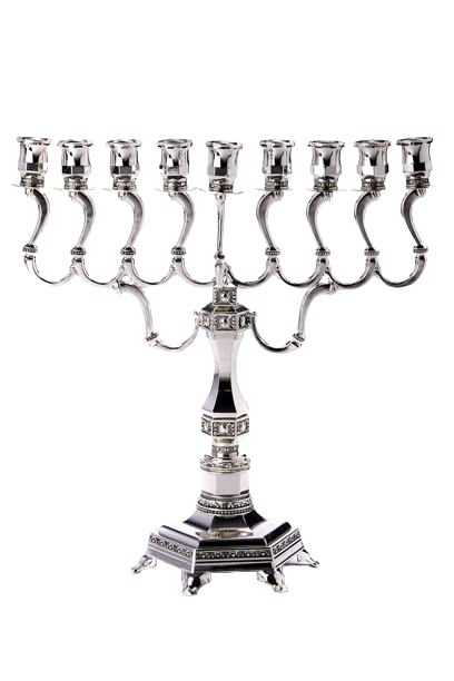 Silver Plated Judaica Menorah Candle Holder for Hanukkah - Elegant Chanukah Decor for Jewish Holidays, Home & Synagogue Decorations - Perfect for Hanukkah Celebrations, Gift Giving & Jewish Traditions
