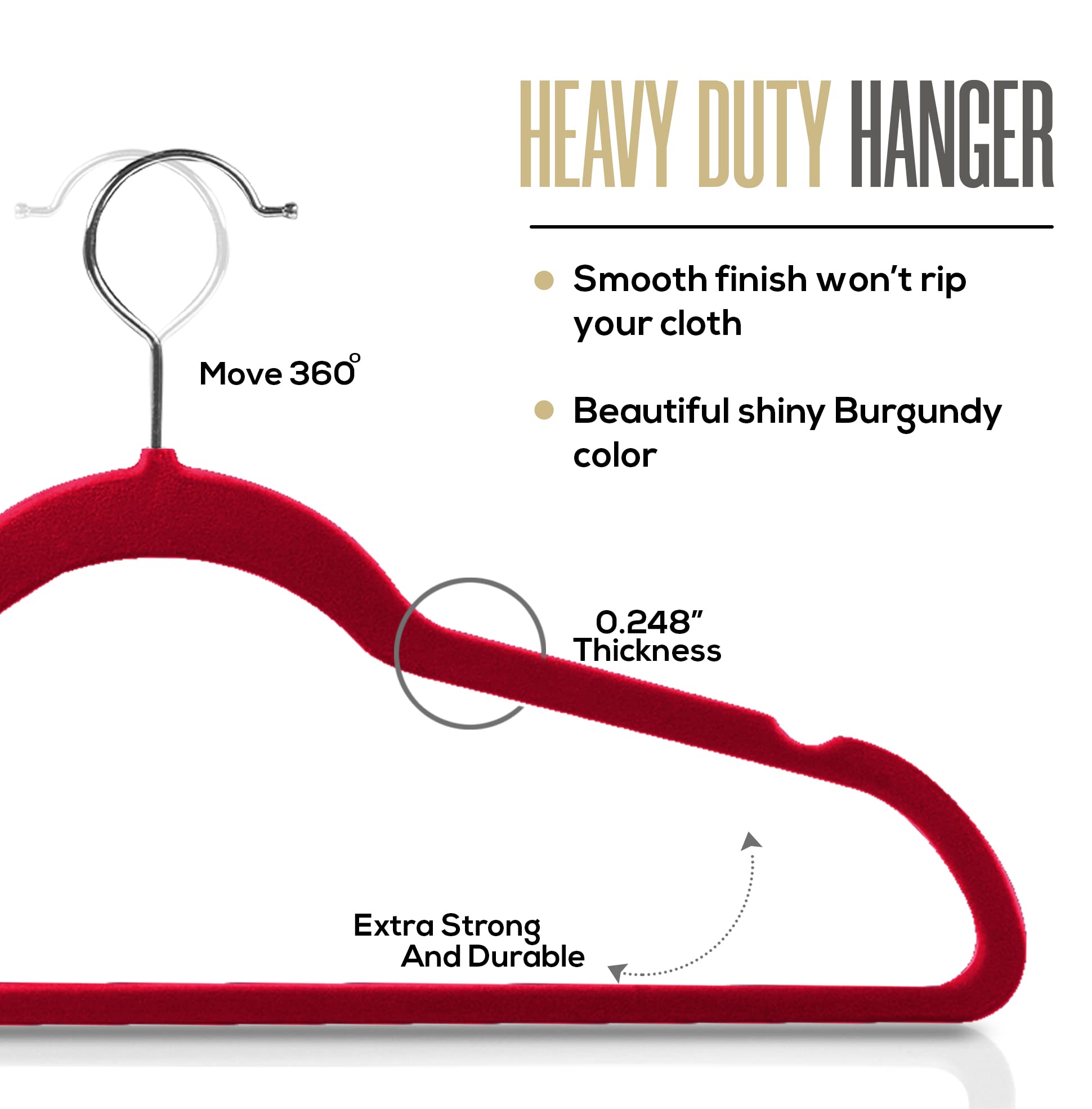 Utopia Home 150 Pack Velvet Non-Slip Hangers - Burgundy Clothes Hangers with 360° Rotating Hooks for Heavy Duty Coats & Pants - Space Saving Wardrobe Organization for Closet, Laundry Room & Travel