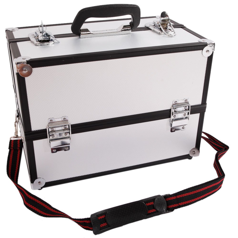 Professional Aluminum Alloy Cosmetic Case with Lock & Key - Portable Jewelry & Makeup Storage Box for Travel, Salon, and Home Organization - Silver