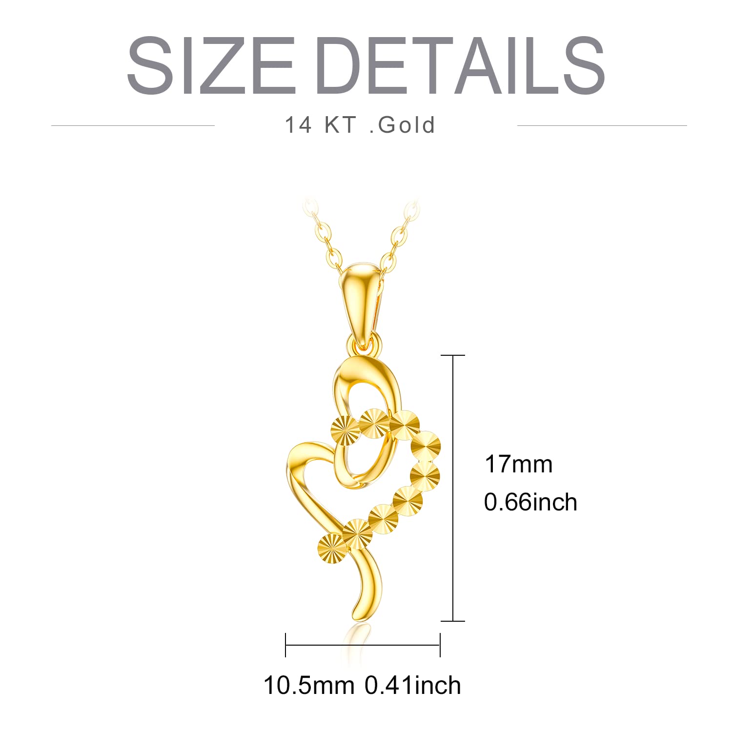 14K Gold Heart Necklace for Women - Real Gold Double Hearts Pendant Jewelry Gift for Mother, Wife, Daughter (16+2 Inch) - Perfect for Valentine's Day, Anniversary, Birthday & Special Occasions