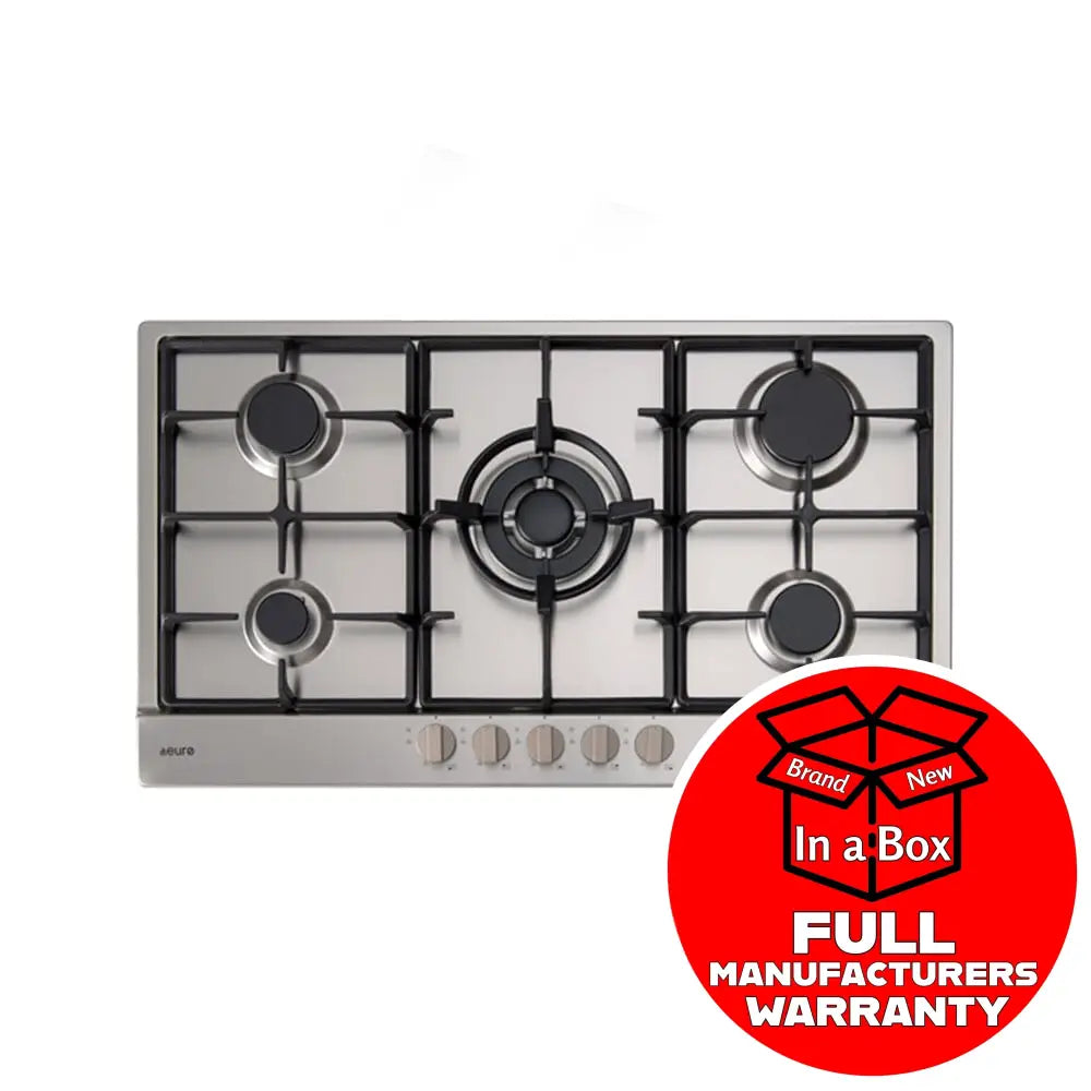 Euro ECT900GX3 36-Inch Stainless Steel Gas Cooktop - 5 Burner Professional Gas Stove for Home Kitchen, Perfect for Cooking, Grilling & Entertaining