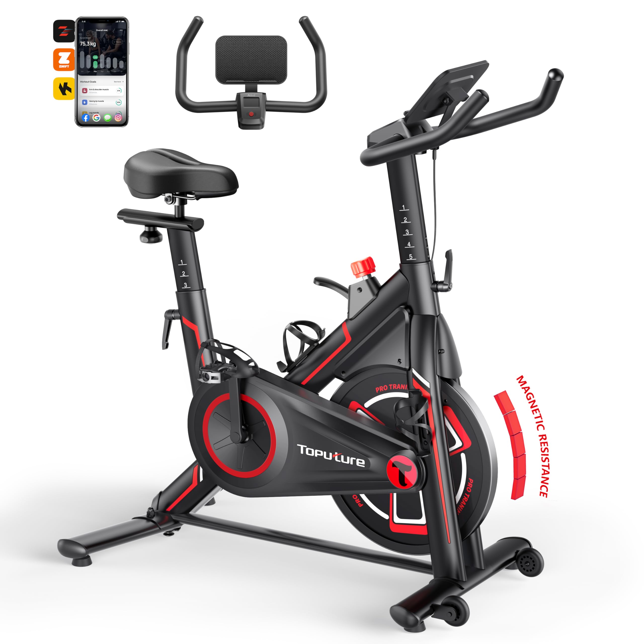 Topure Magnetic Exercise Bike for Home - Indoor Cycling Bike with Silent Belt Drive, 330LBS Weight Capacity & LCD Display - Comfortable Seat & APP Connectivity for Cardio Workout - Perfect for Home Gym, Apartment Fitness & Indoor Cycling Training