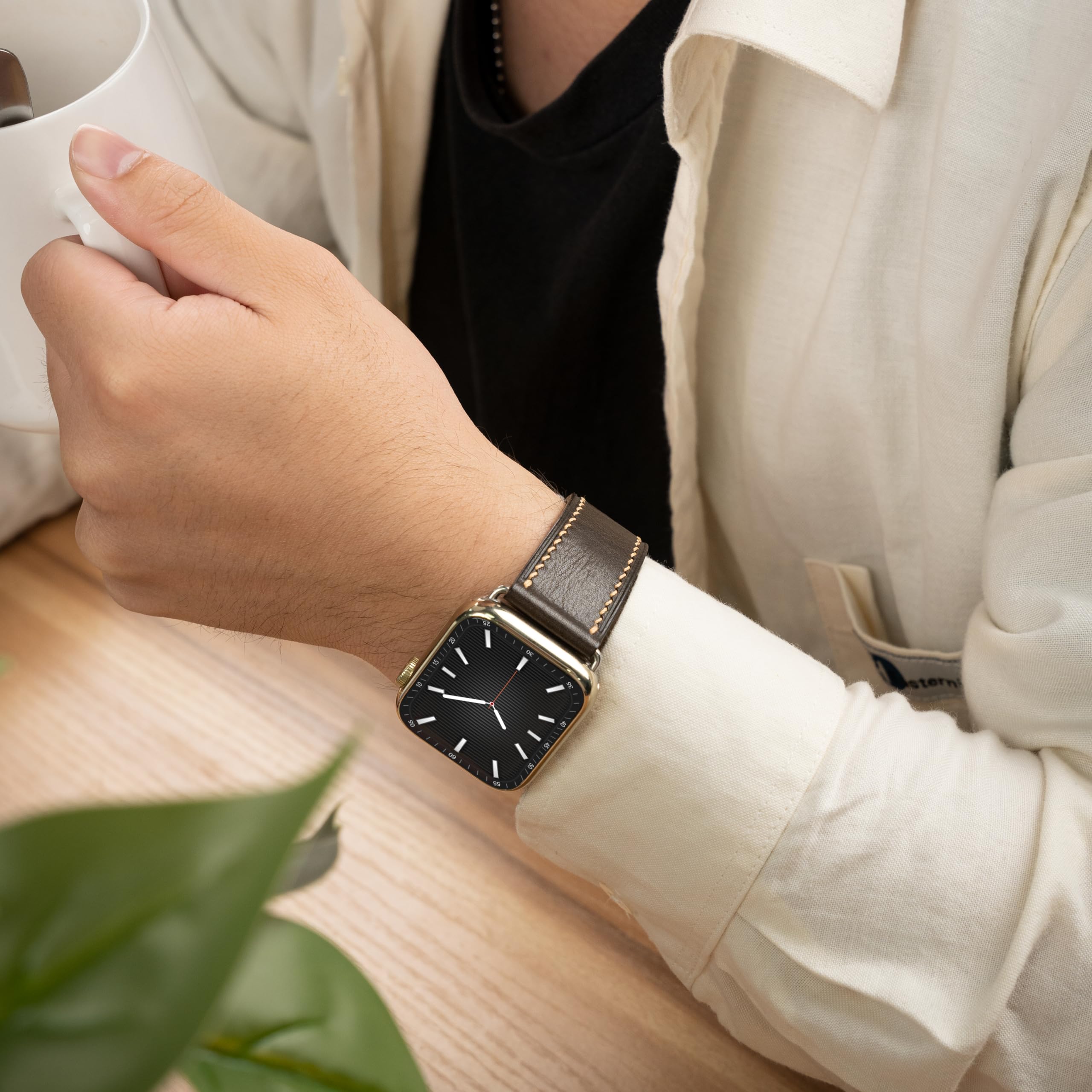 Premium Genuine Leather Apple Watch Band - Compatible with 38mm/40mm/41mm & 42mm/44mm/45mm Models - Vintage Full Grain Leather Strap for Series 9/8/7/6/5/4/3/2/1/SE - Perfect for Business, Casual & Everyday Wear