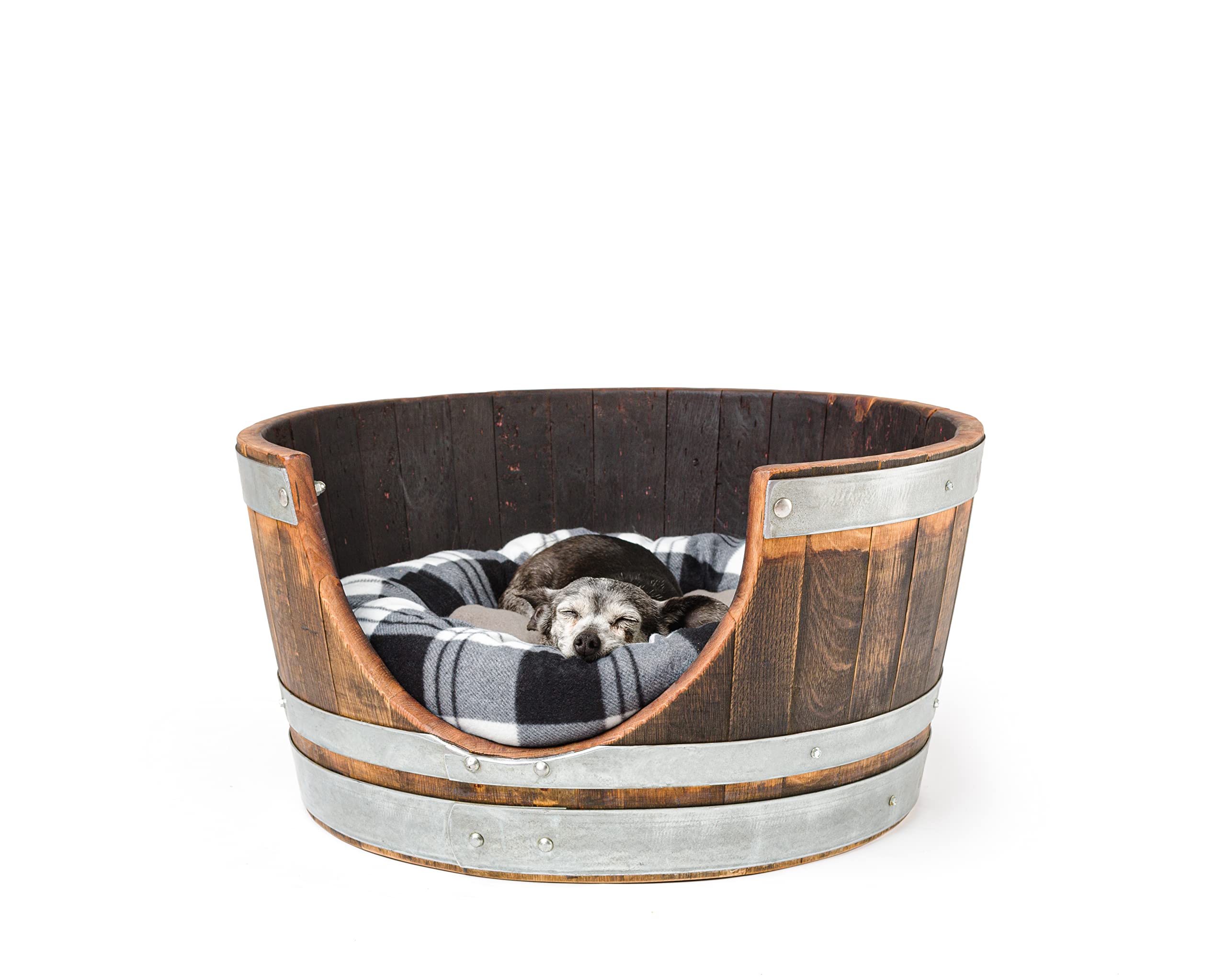 Handcrafted Wine Barrel Dog Bed - Rustic Wooden Pet Bed for Small to Medium Dogs - Perfect for Home, Living Room, or Outdoor Use