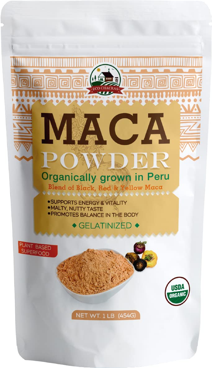 Organic Maca Root Powder 1lb (16 oz) - Vegan, Non-GMO, Gluten-Free Peruvian Superfood - Yellow, Black & Red Maca Blend for Energy, Hormone Balance & Stress Relief - Perfect for Smoothies, Baking & Wellness Drinks