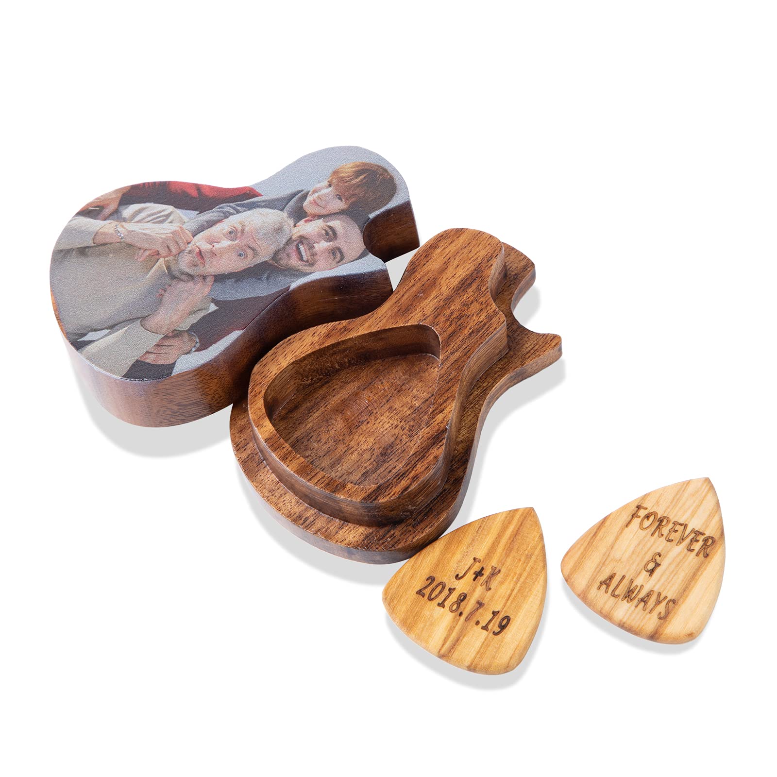 Personalized Wooden Guitar Picks with Custom Photo - 1PC Engraved Guitar Pick Set - Unique Music Gifts for Guitar Players, Couples, Christmas & Birthday Presents - Perfect for Musicians, Collectors & Romantic Gifts