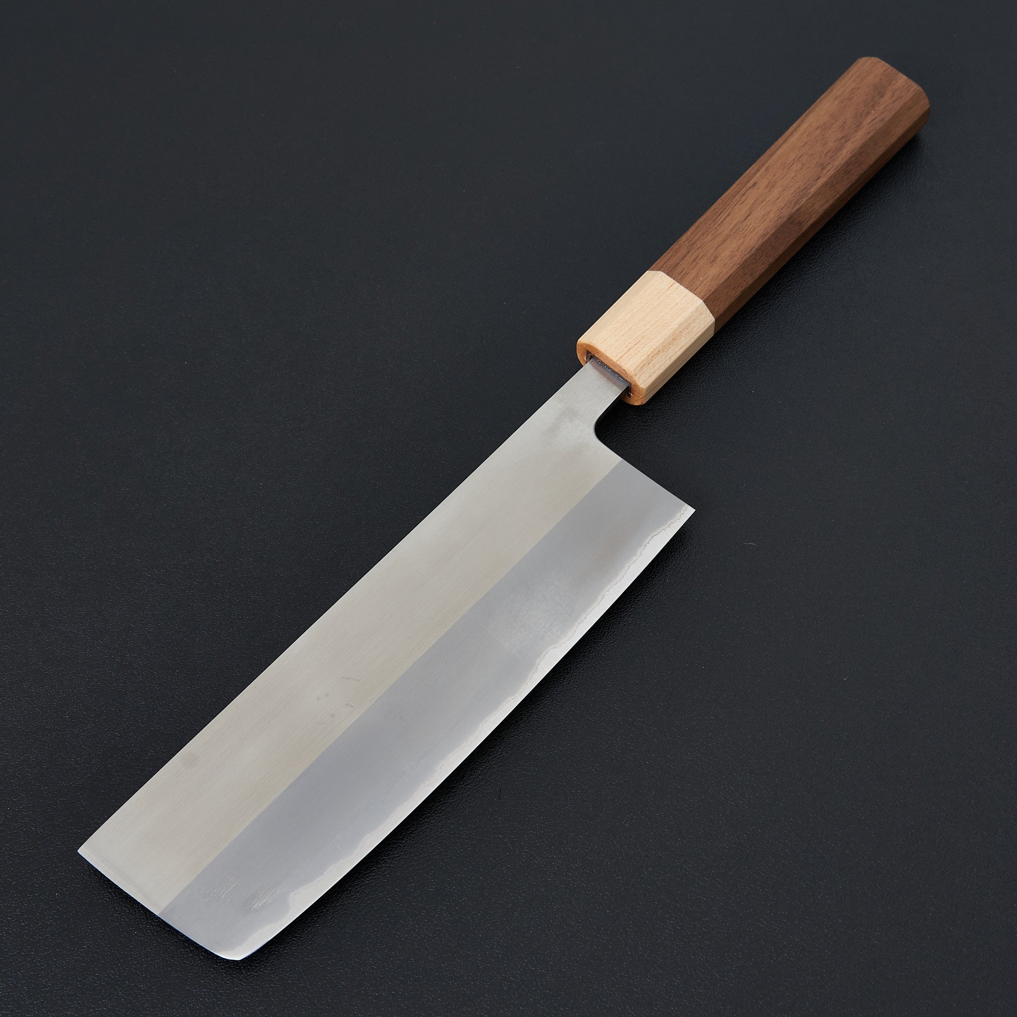 Premium Hitohira TD Blue #2 Stainless Clad Migaki Nakiri Knife 165mm - Japanese Walnut Handle - Professional Vegetable & Herb Chopping Knife for Home Chefs & Culinary Enthusiasts