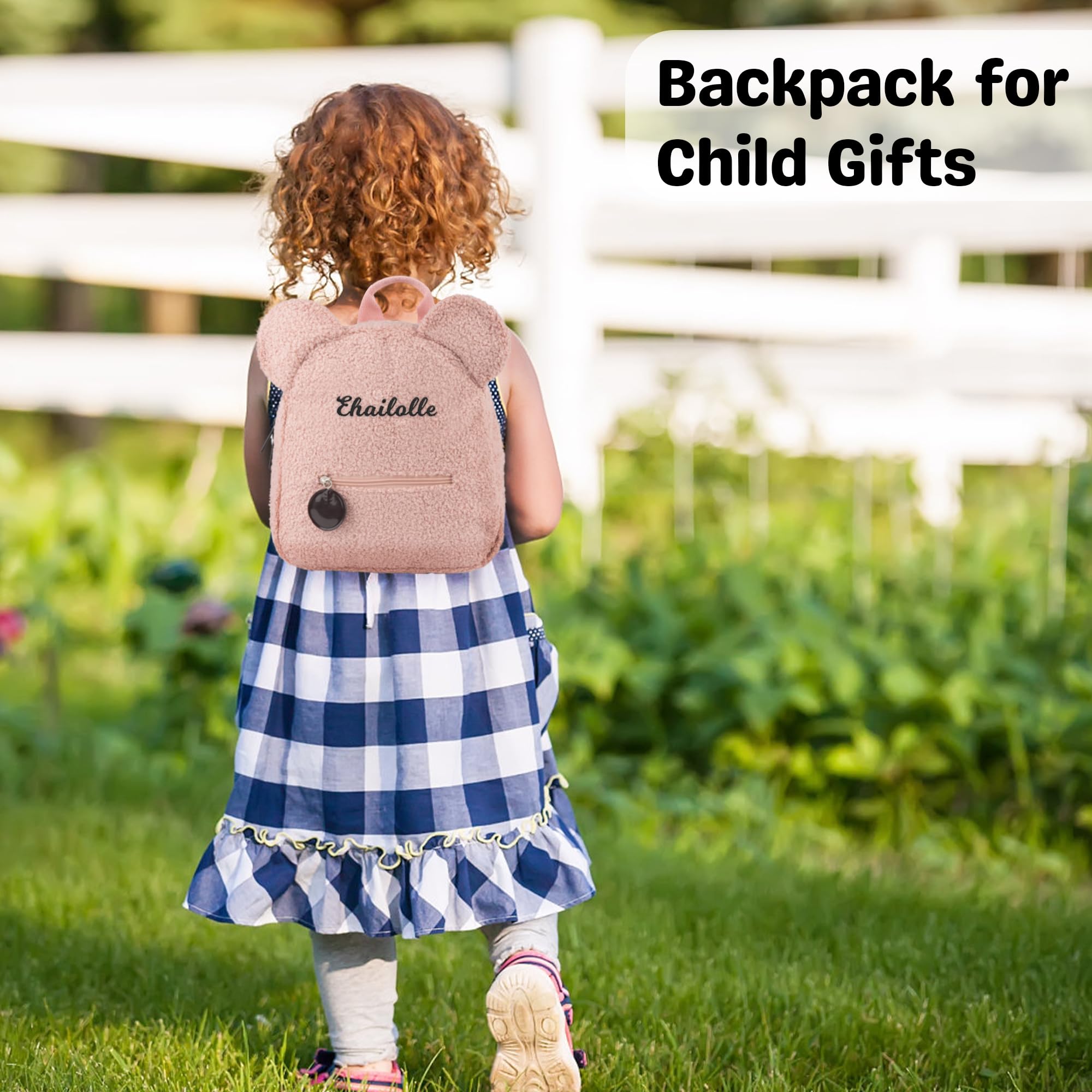 MT WORLD Personalized Plush Teddy Bear Backpack for Toddlers & Kids - Soft Fuzzy Bear Ears Shoulder Bag, Cute Daycare & Preschool Backpack for Girls (Pink) - Perfect for School, Travel & Birthday Gifts