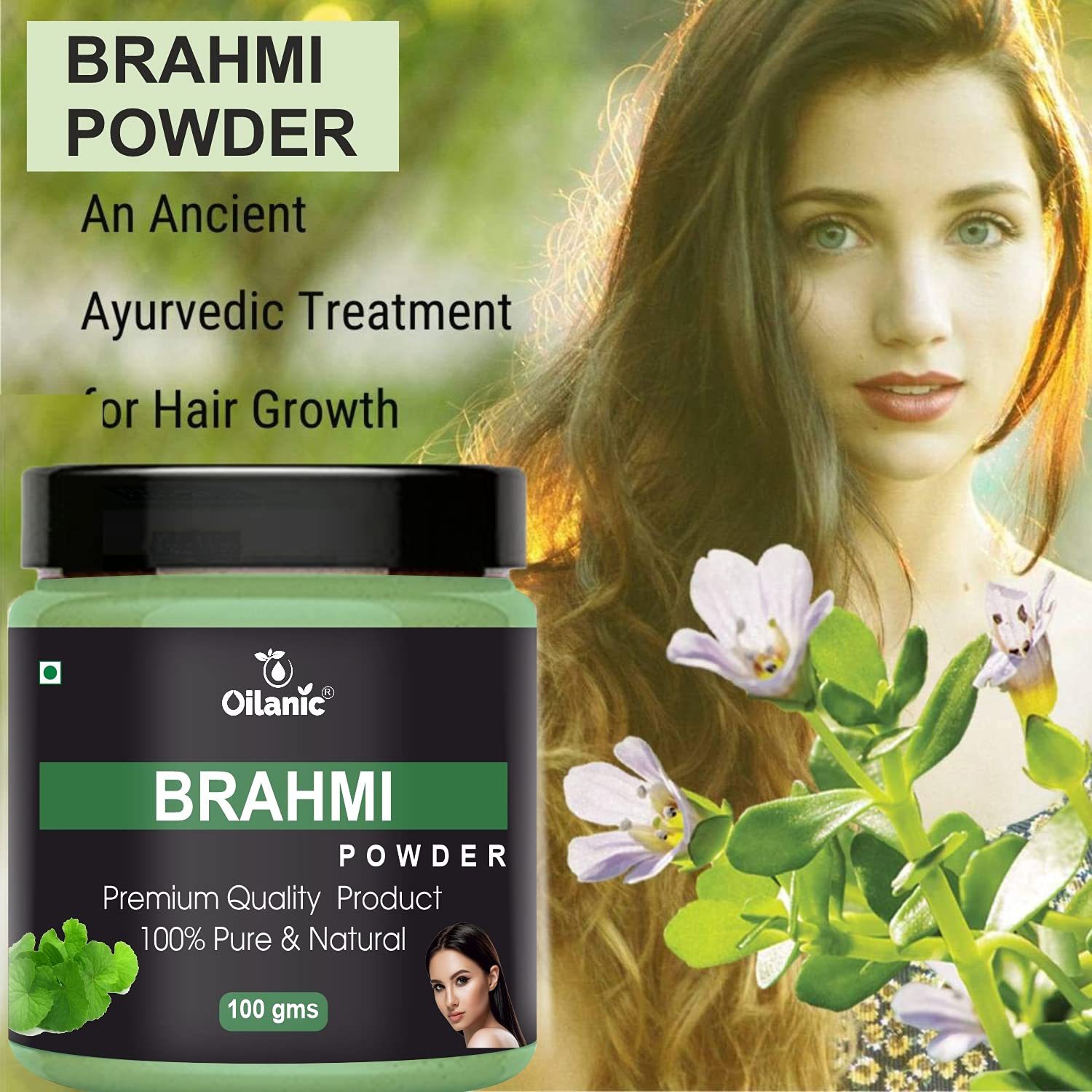 Oilanic 100% Pure & Natural Brahmi Powder for Skin & Hair Care - 3 Pack (300g) | Ayurvedic Herbal Supplement for Hair Growth, Scalp Health & Glowing Skin - Perfect for DIY Face Masks & Hair Treatments